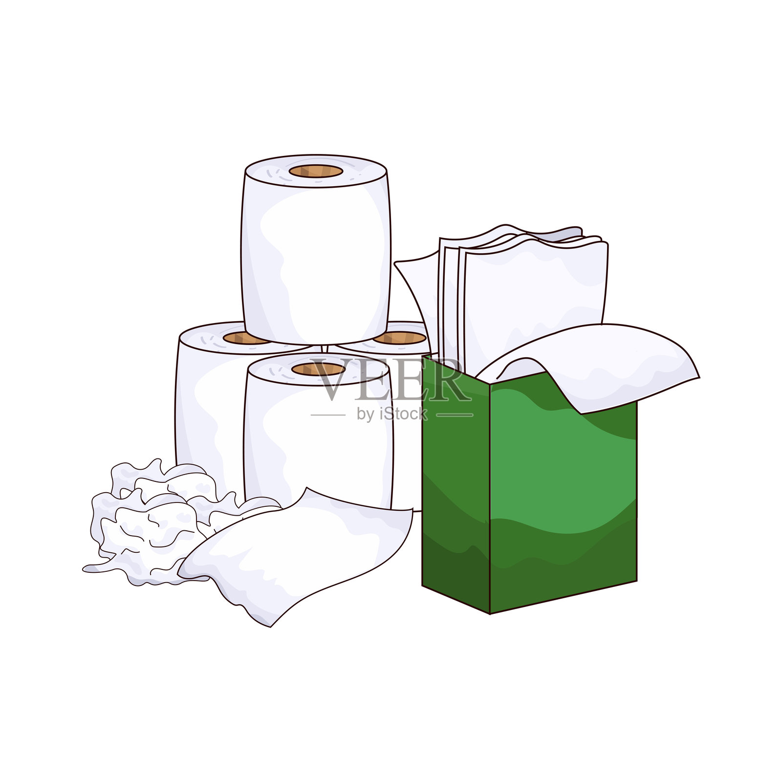 卫生纸卷和纸巾盒插画图片素材