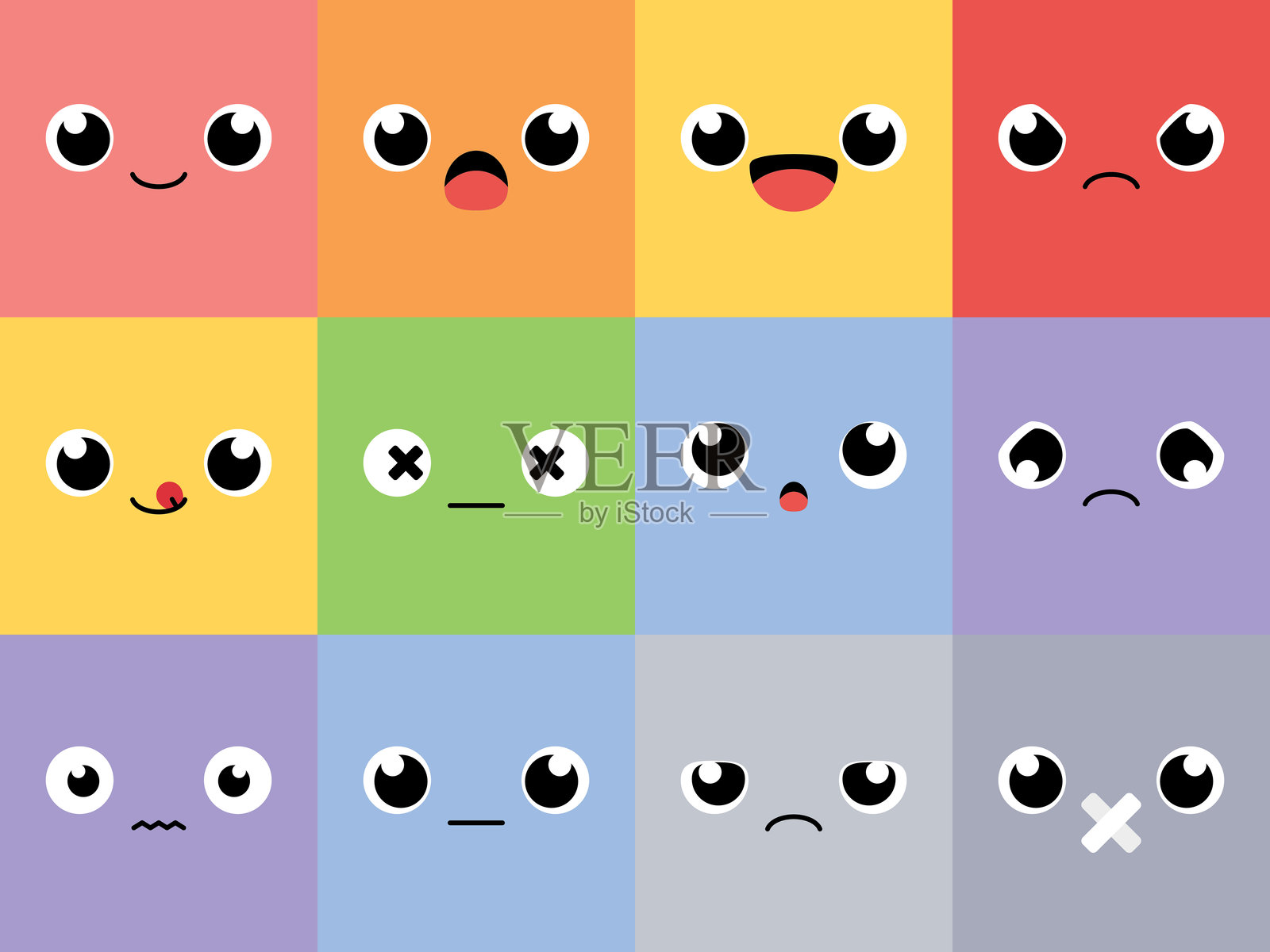 一套可爱的卡通情感图标。平面设计插图。插画图片素材