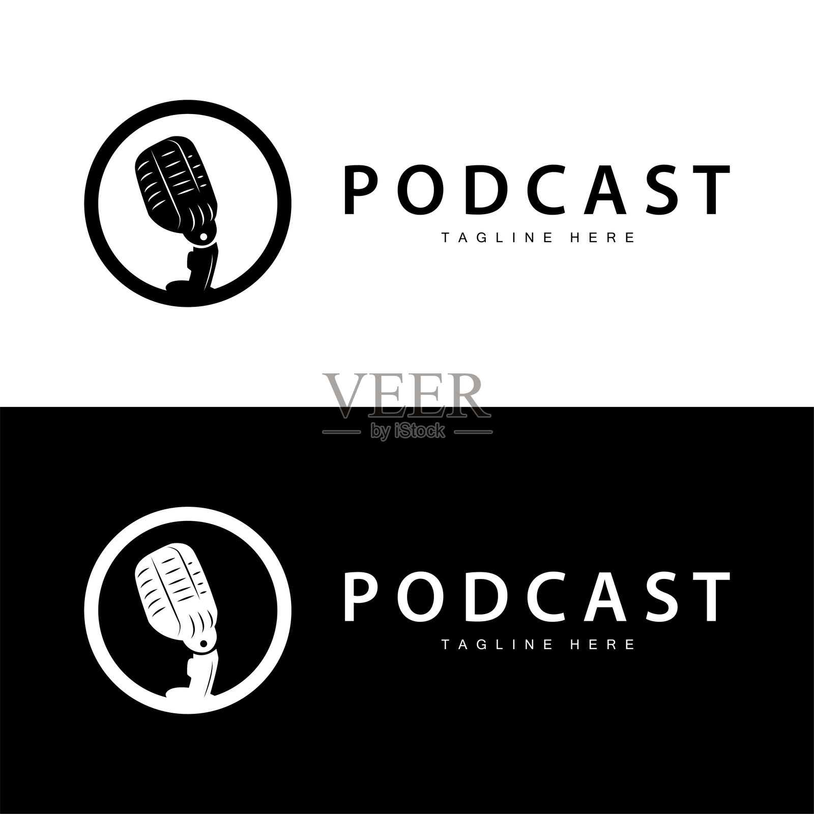 播客标志，矢量，耳机和聊天，简单的复古麦克风设计插画图片素材