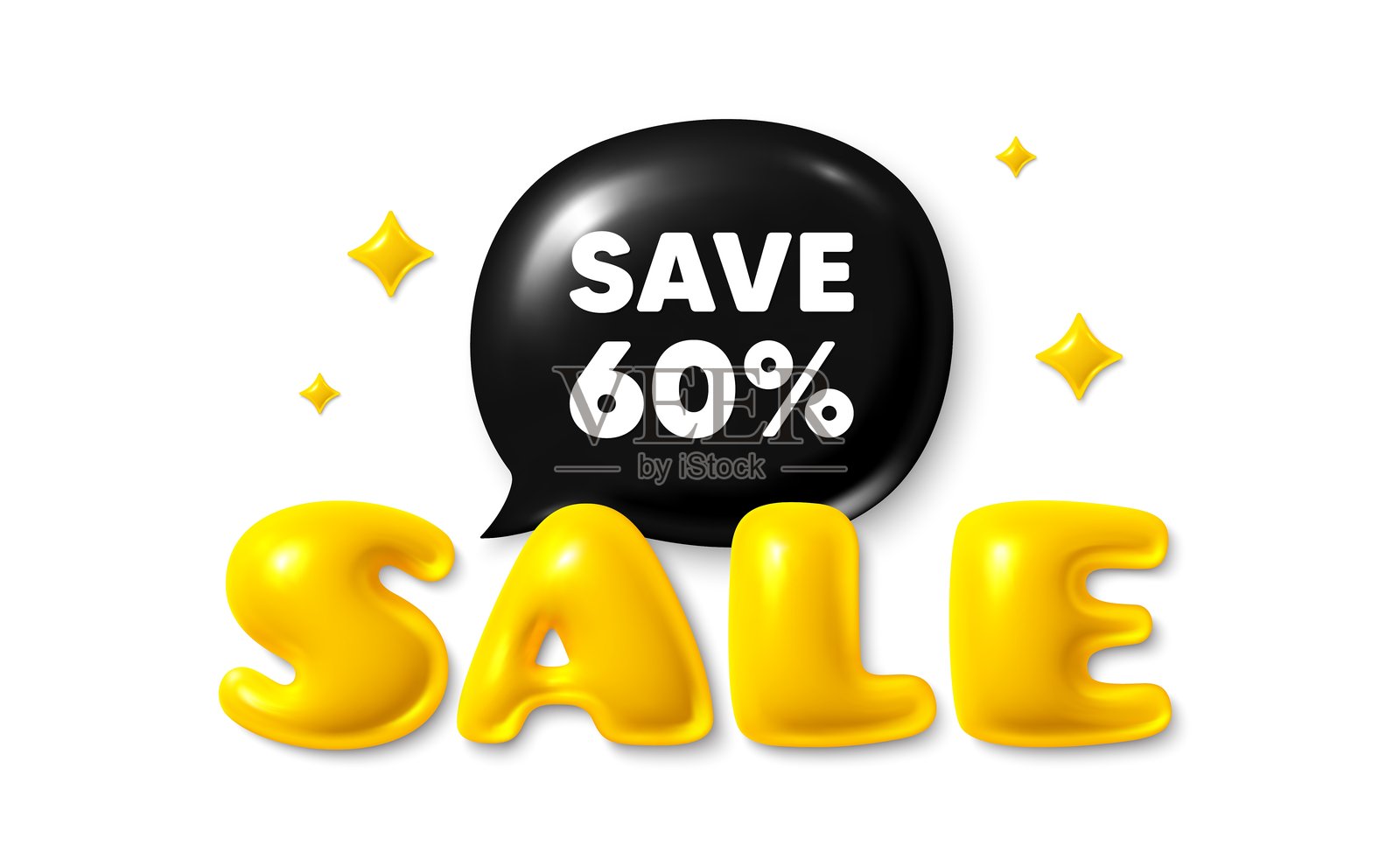 节省六折。打折报价标志。销售文字3d横幅与聊天泡沫。向量插画图片素材