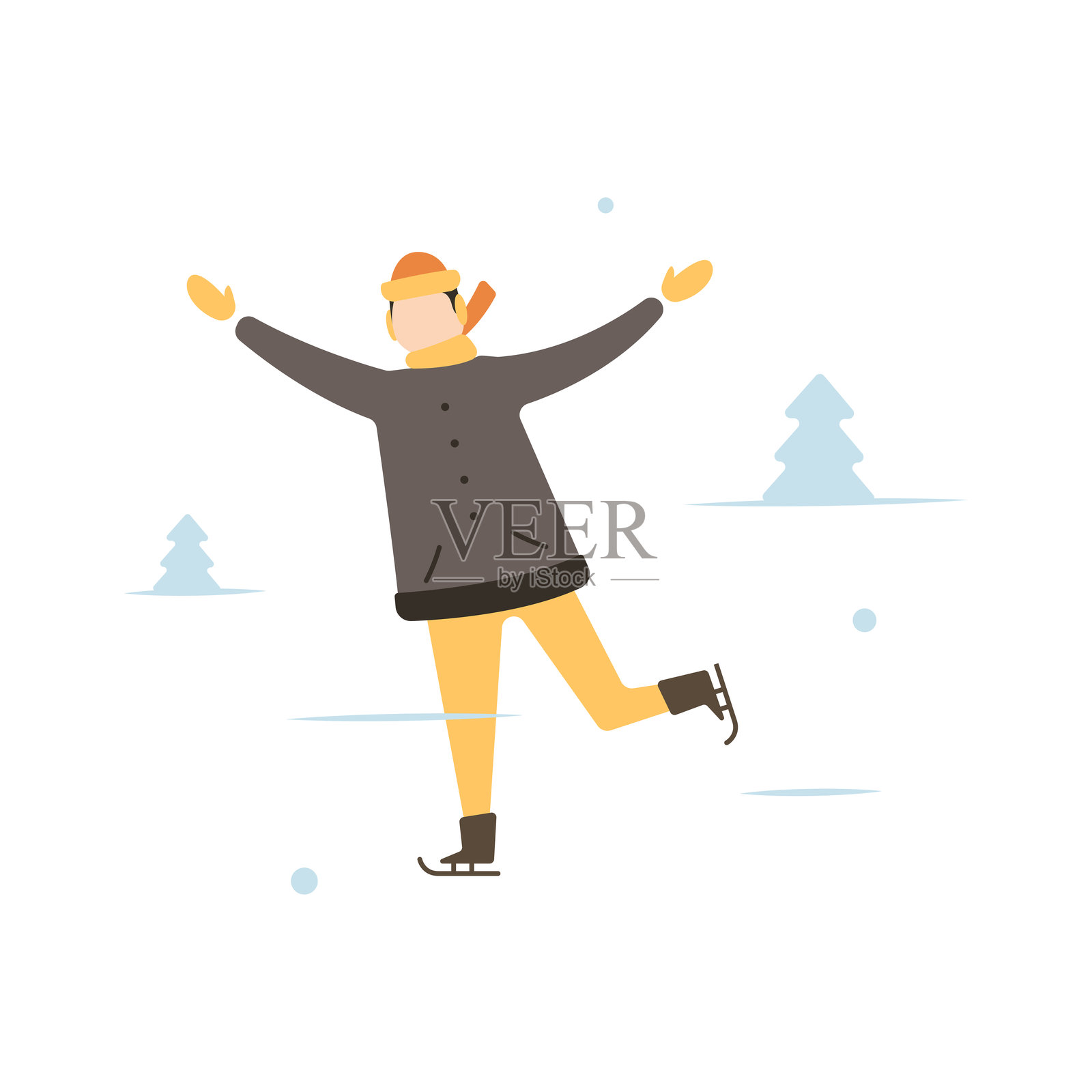 穿着冬装参加滑冰活动的人物性格插画图片素材