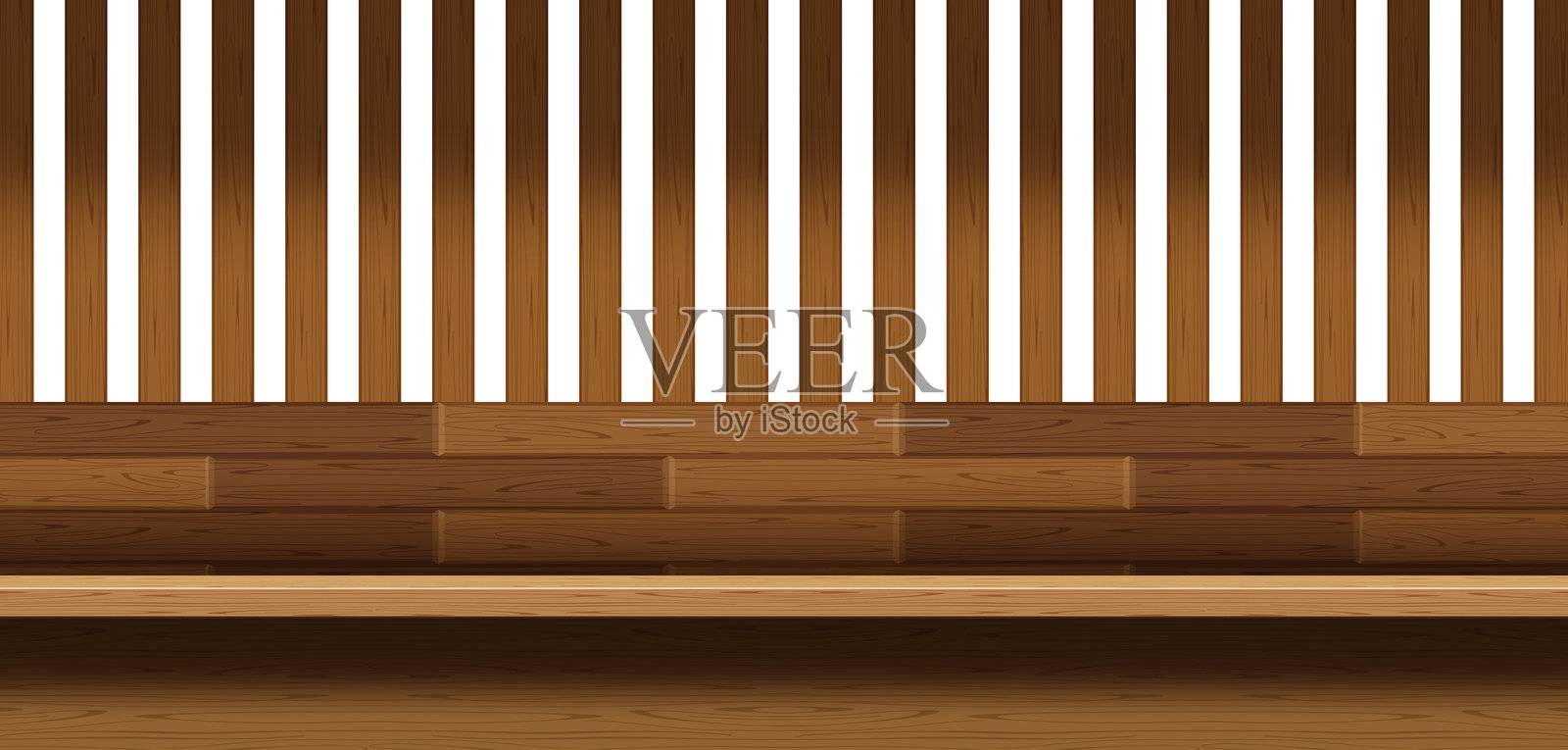 厨房木带柜台，泰式木制厨房房，室内木柜台展示与墙面空间插画图片素材