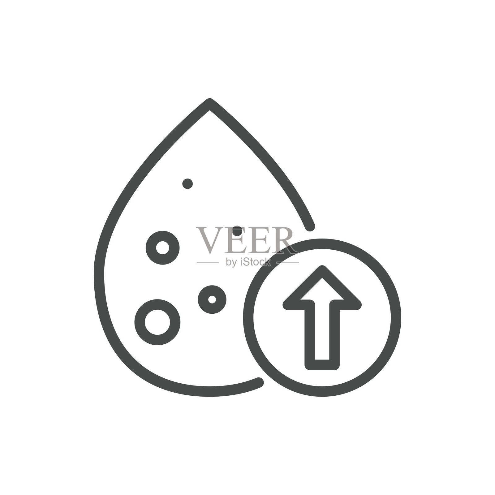 高胆固醇图标。用向上箭头表示血滴的简单线条图，表示胆固醇水平升高和健康风险。插画图片素材