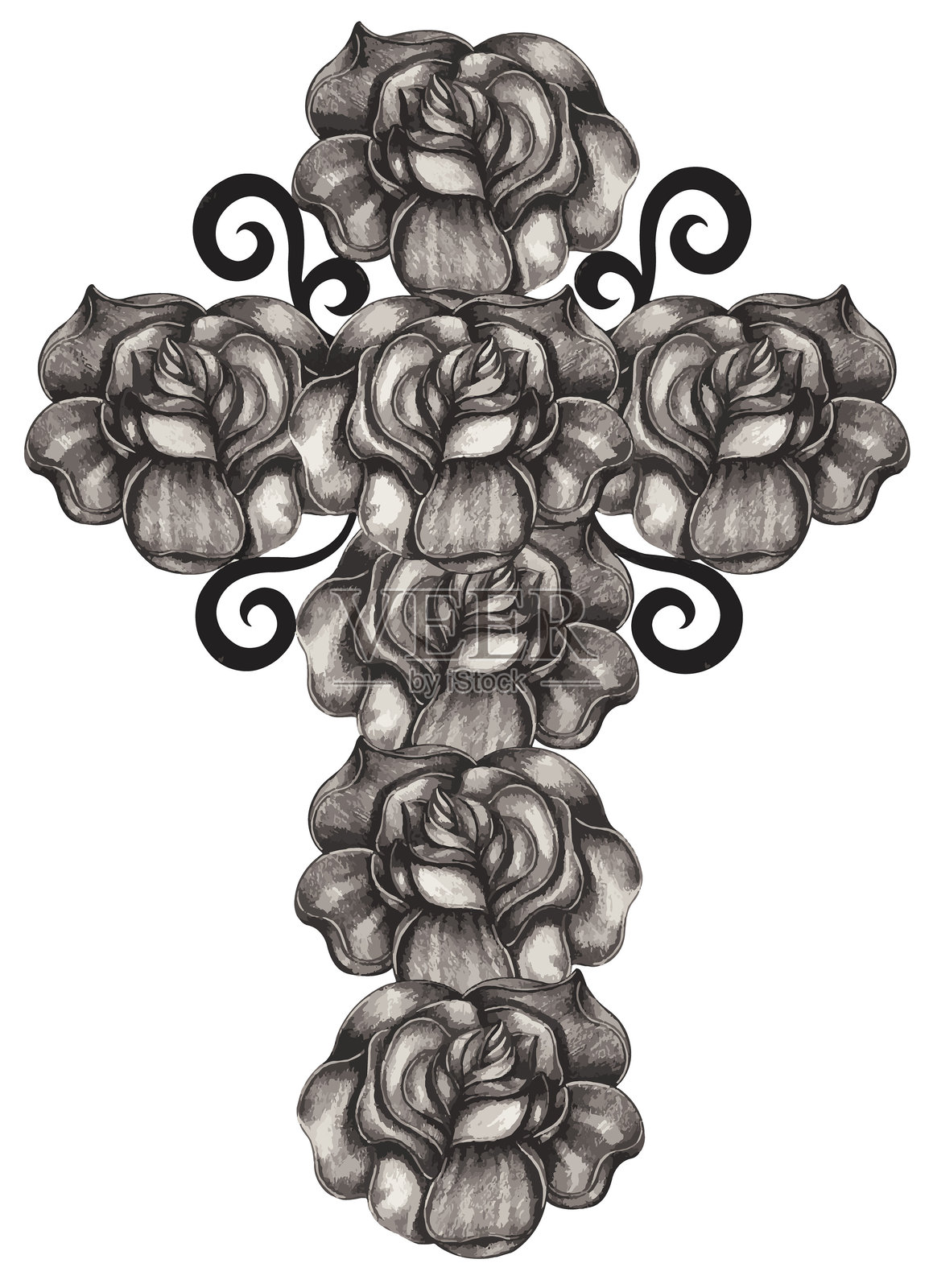 玫瑰十字纹身艺术设计。插画图片素材