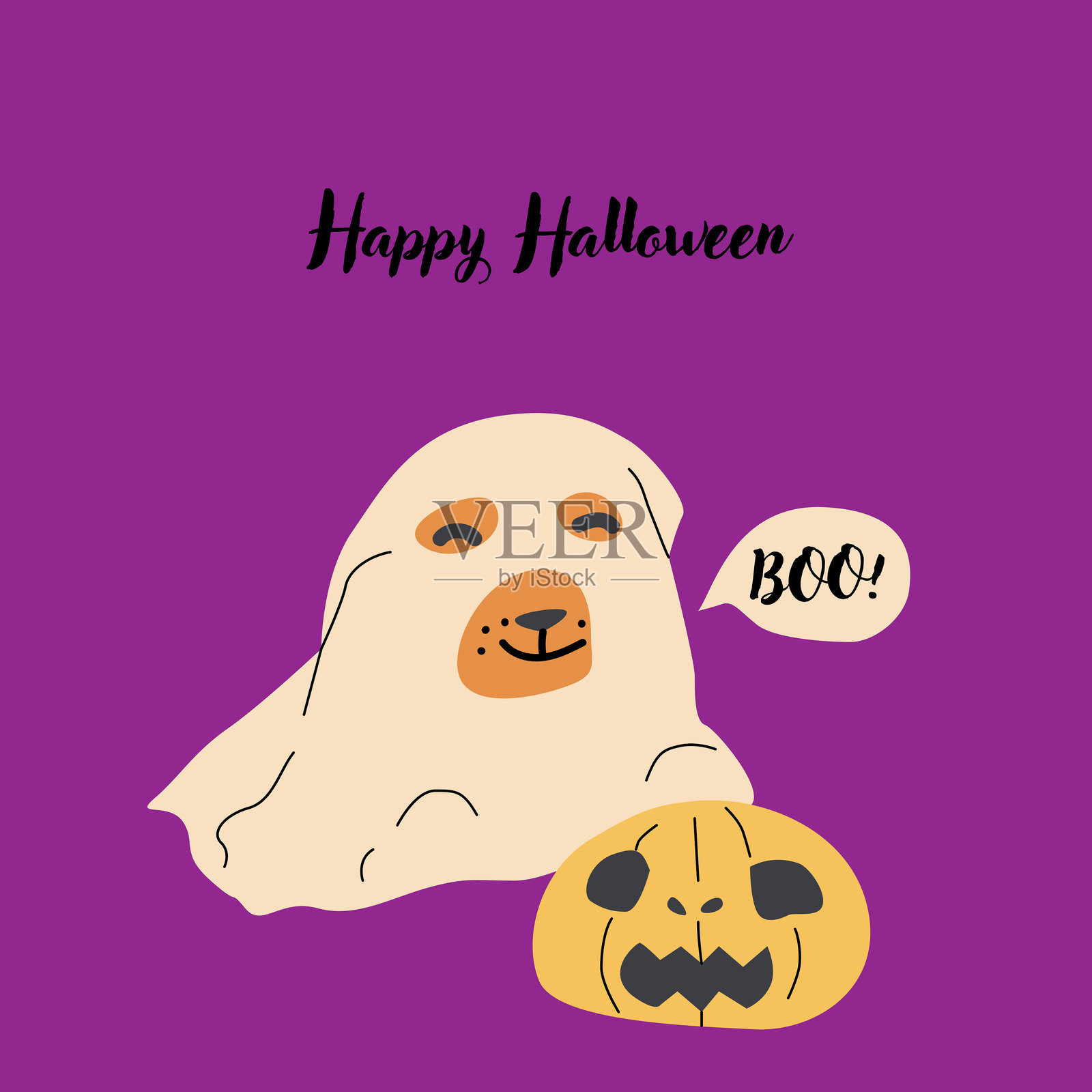 可爱的万圣节鬼魂派对邀请卡片设计。插画图片素材