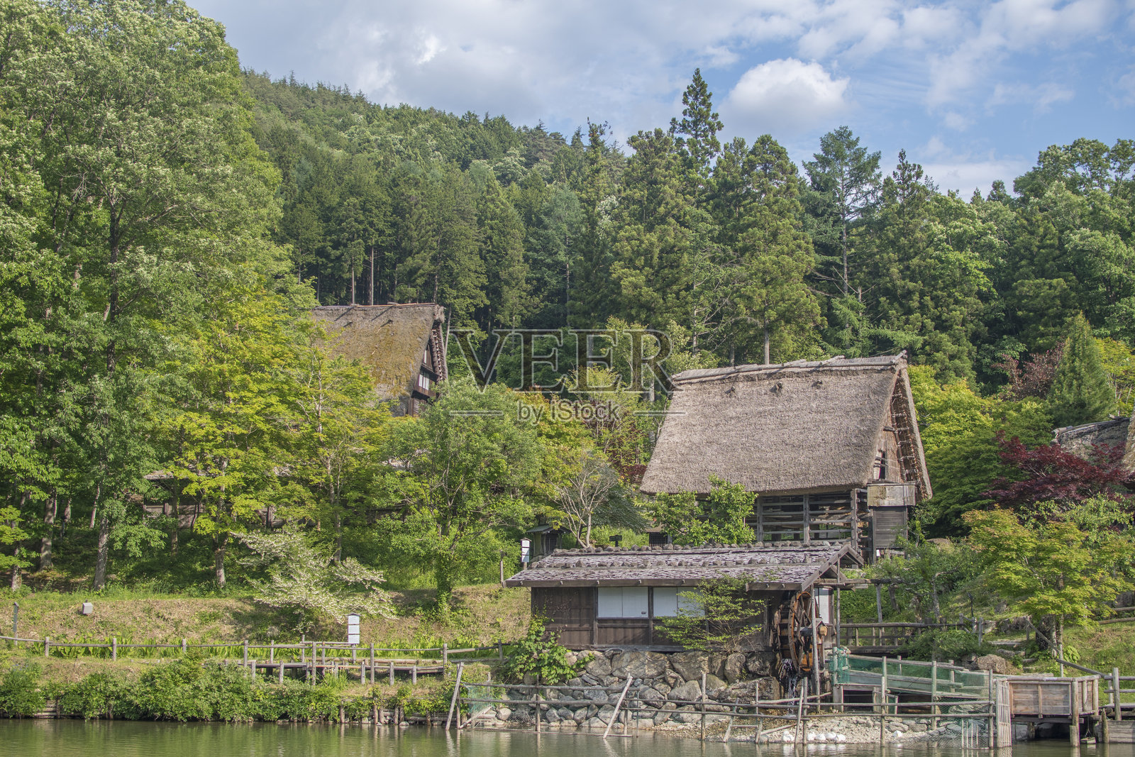 传统的茅草屋顶的房子照片摄影图片