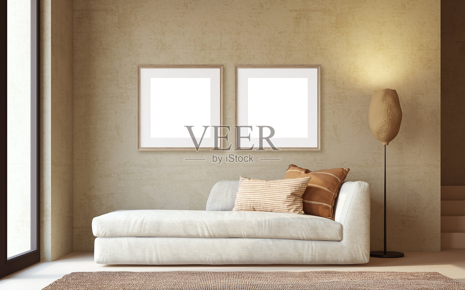 Wabi-sabi客厅内部。3 d渲染。照片摄影图片