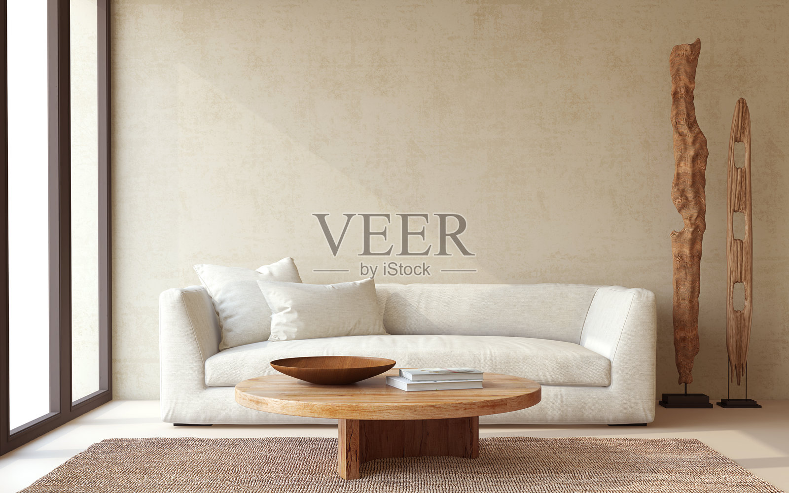 Wabi-sabi客厅内部。3 d渲染。照片摄影图片