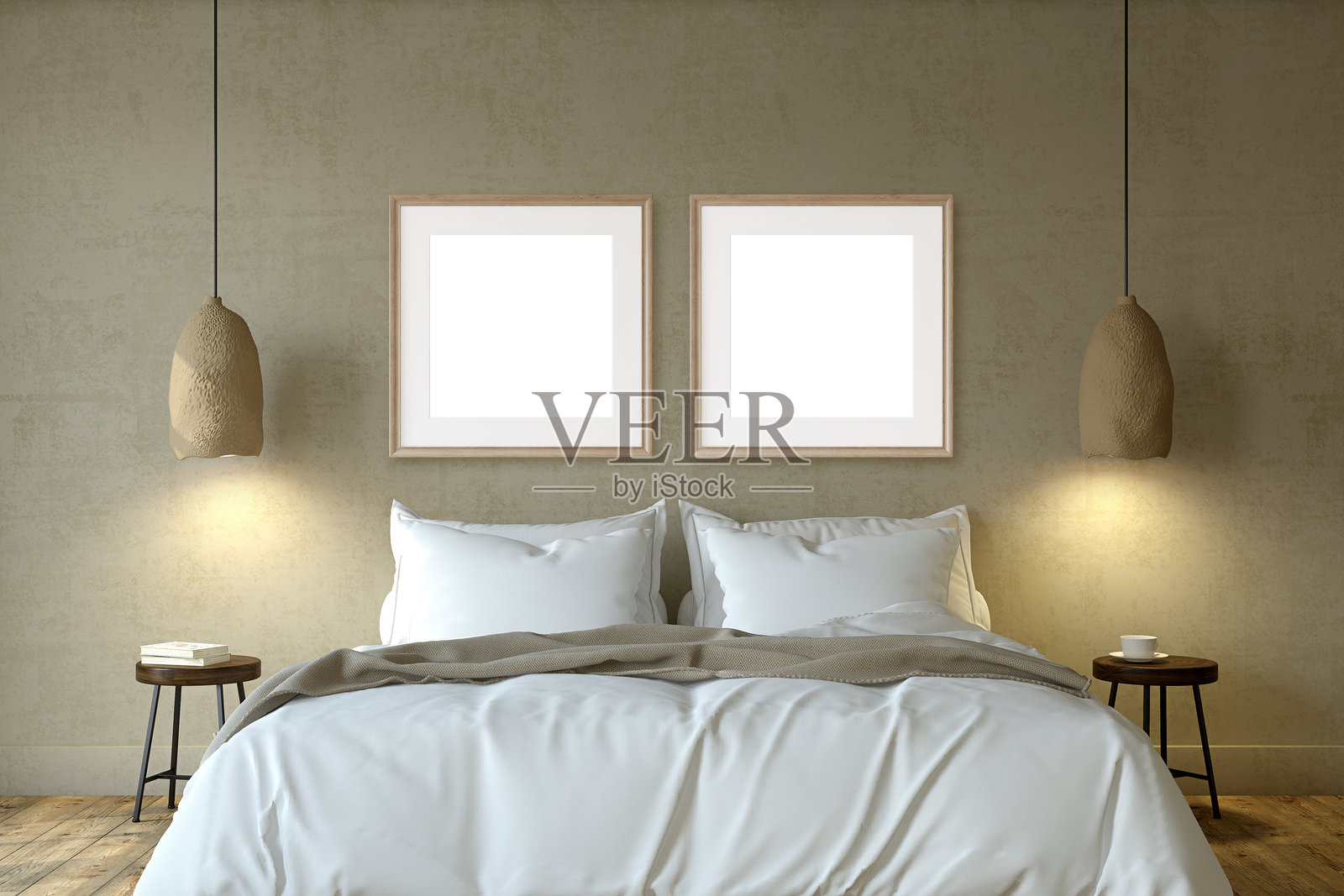 现代卧室内部。3 d渲染。照片摄影图片