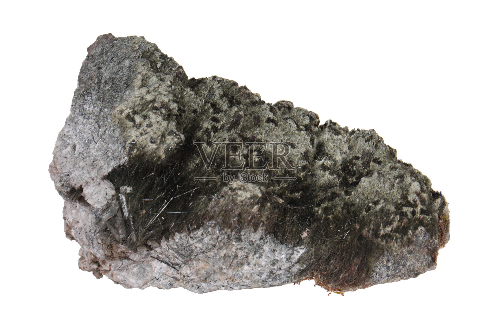 来自俄罗斯摩尔曼斯克州希比尼山脉的Aykuayvenchorr的自由生长的小针叶状鸢尾。收集矿物分离在白色背景照片摄影图片