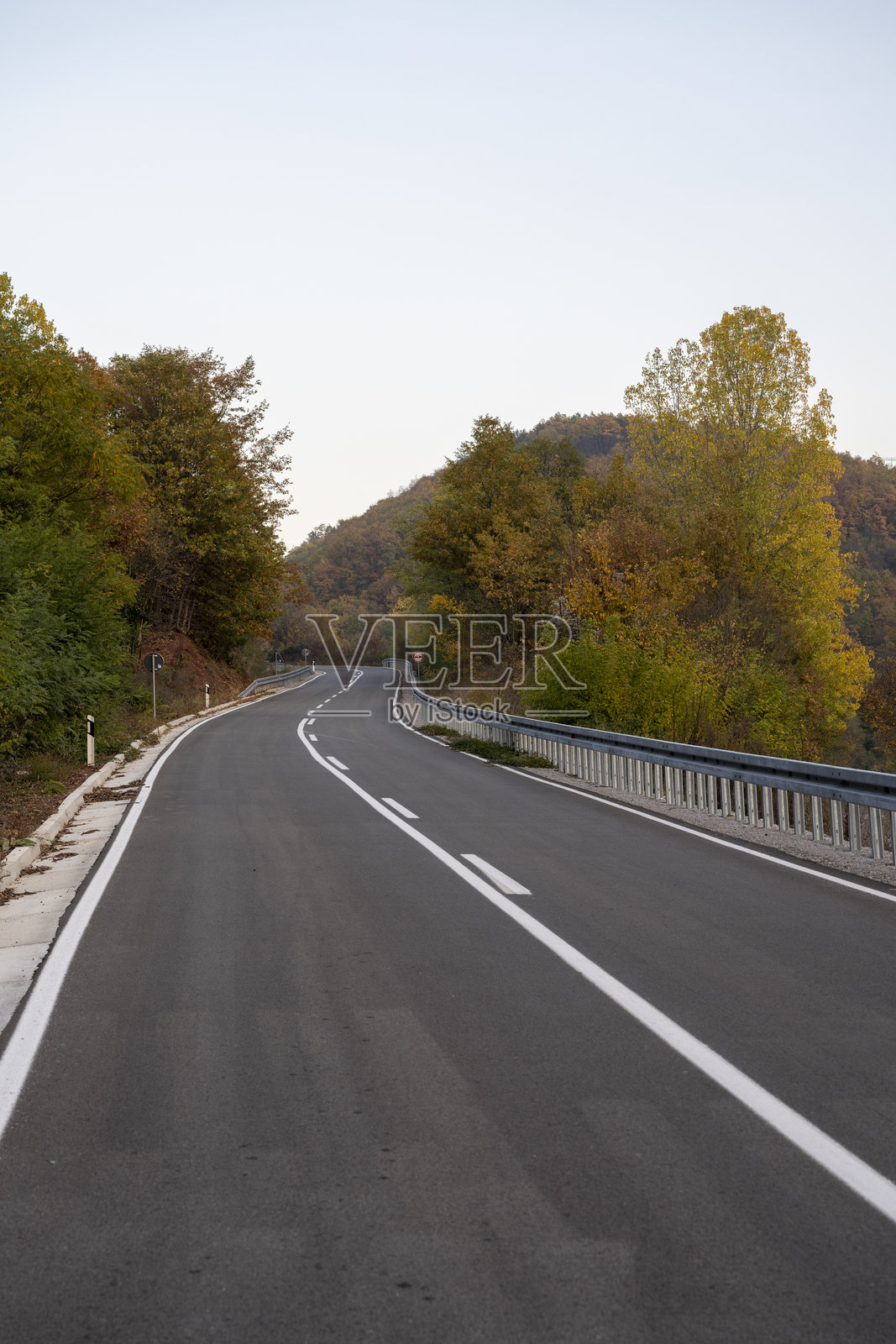 夏日的乡间小路两旁有树。农村环境道路。自然之路。沥青道路。照片摄影图片