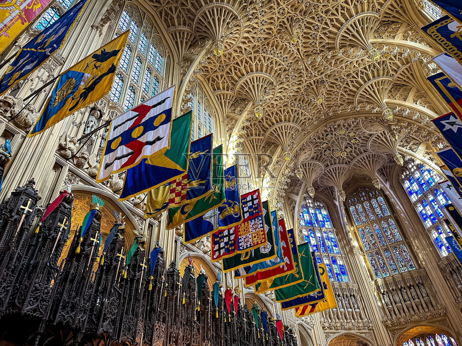 威斯敏斯特教堂内部细节，伦敦，英国。天花板照片摄影图片