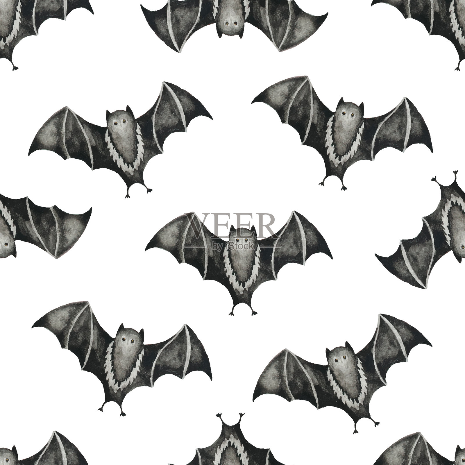 万圣节背景，水彩黑蝙蝠无缝图案插画图片素材