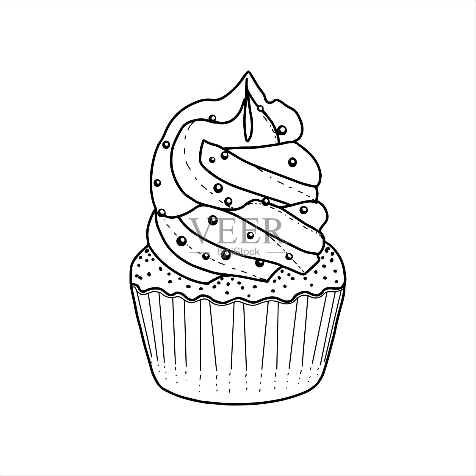 手绘奶油纸杯蛋糕。矢量图插画图片素材