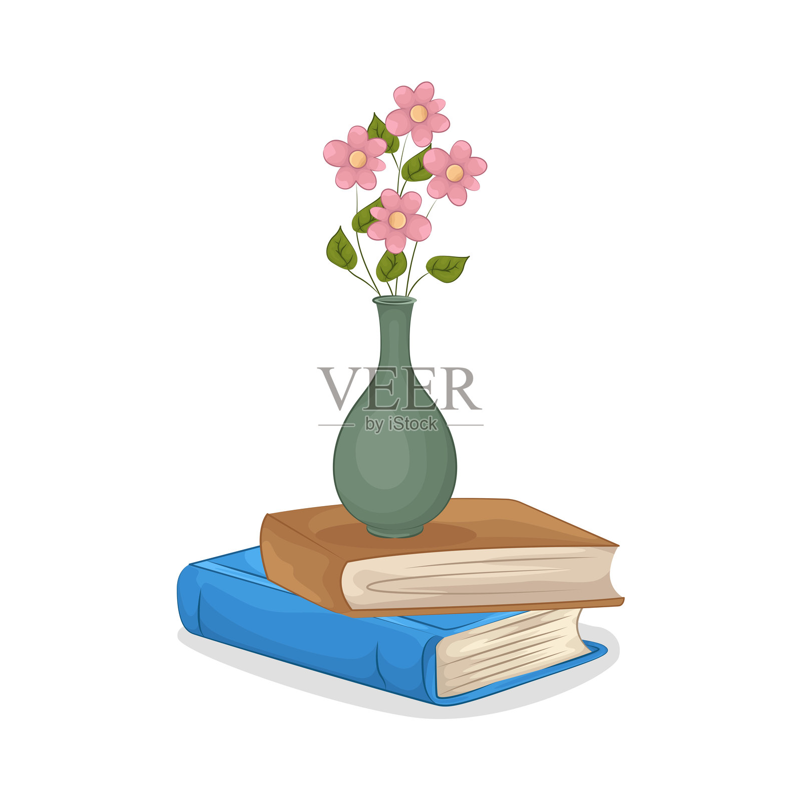 花瓶和一摞书插画图片素材