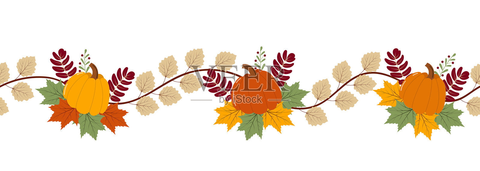 秋天无缝边框的南瓜插画图片素材