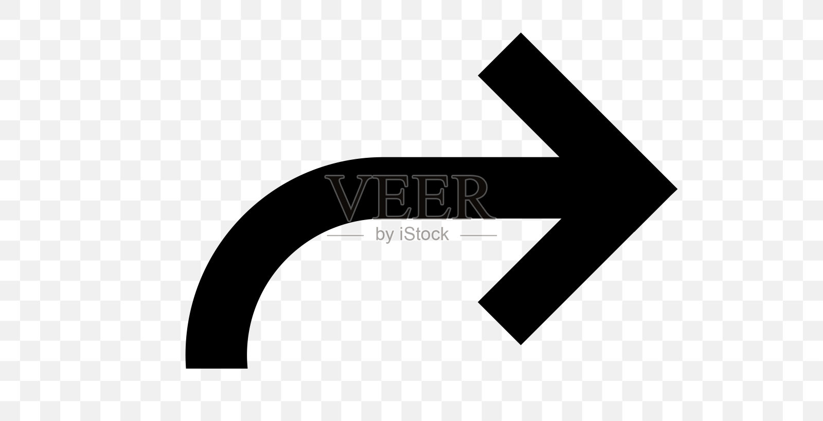 醒目的黑色箭头图标 - 透明背景上的简单向右方向符号插画图片素材