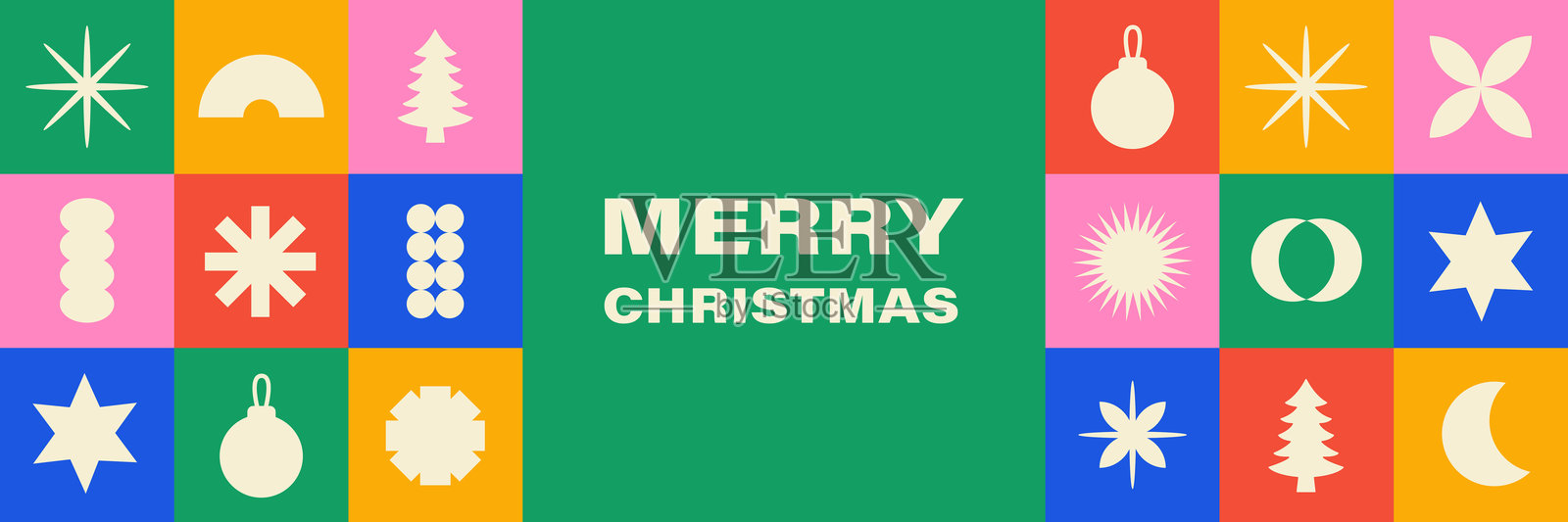 圣诞快乐彩色几何横幅在现代设计。插画图片素材