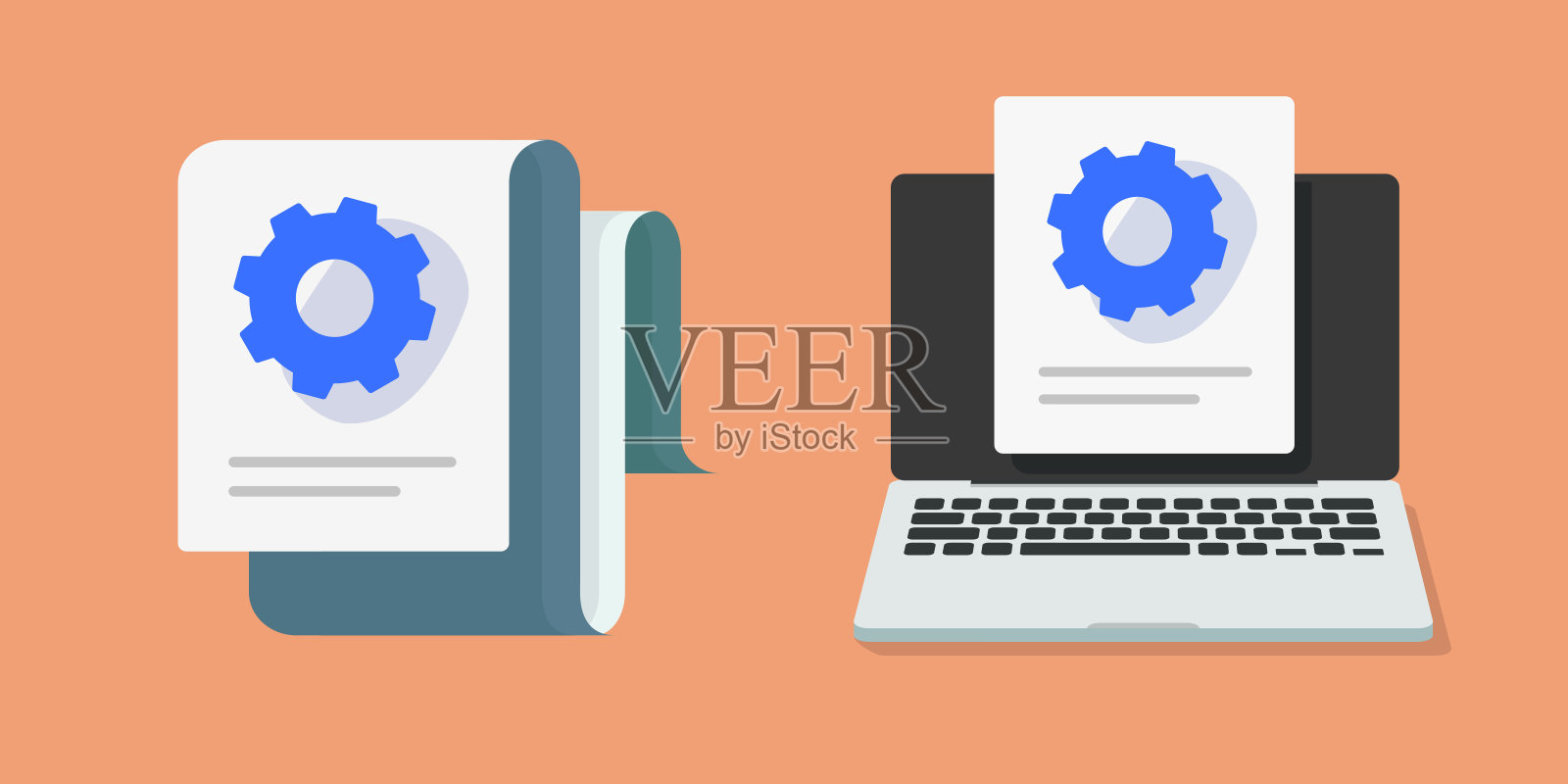 计算机系统更新图标矢量，软件文件数据设置升级标志图形插图集平面卡通，硬件技术维护维修齿轮屏幕上的图像剪贴画插画图片素材