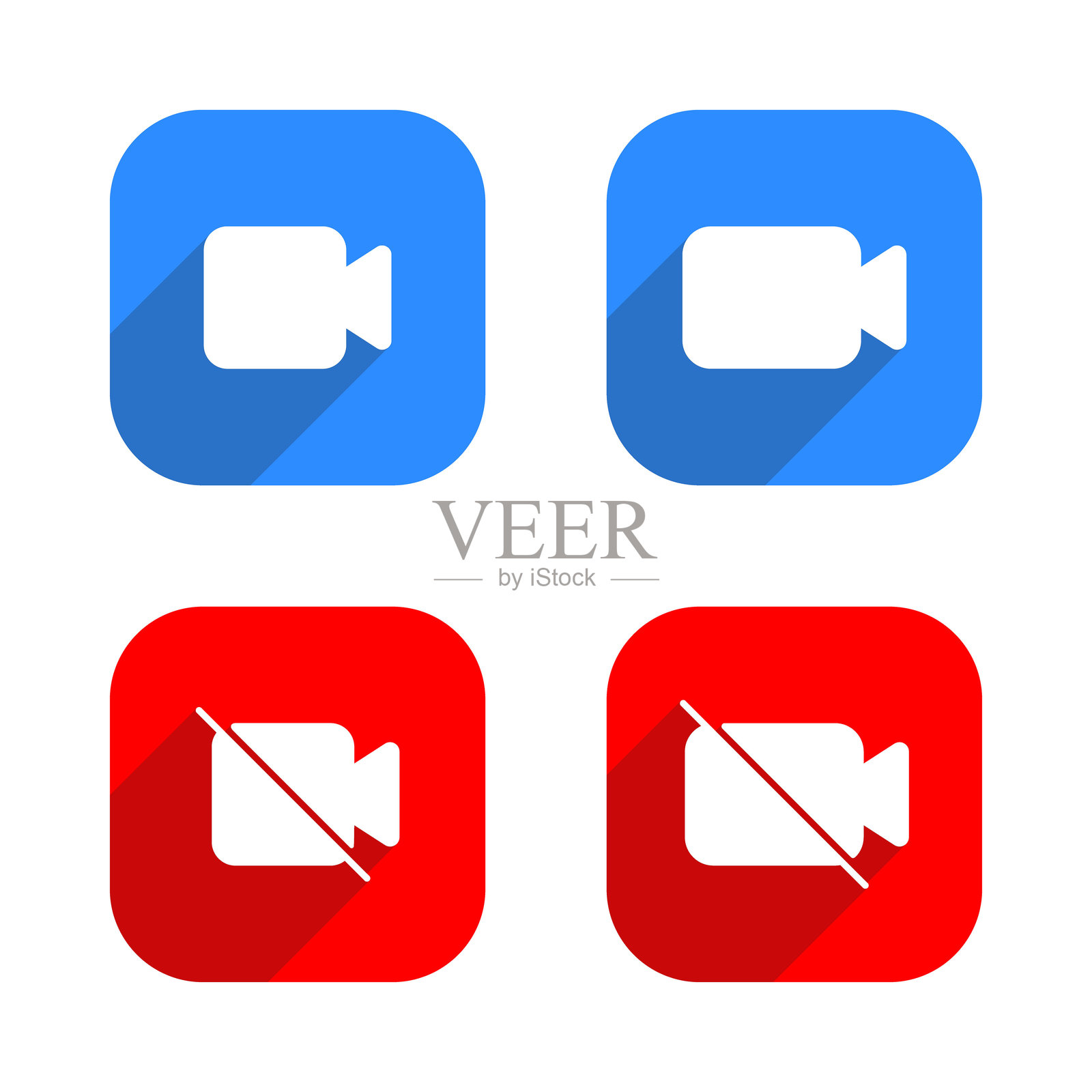 视频摄像头和静音呼叫图标设置在正方形背景上插画图片素材