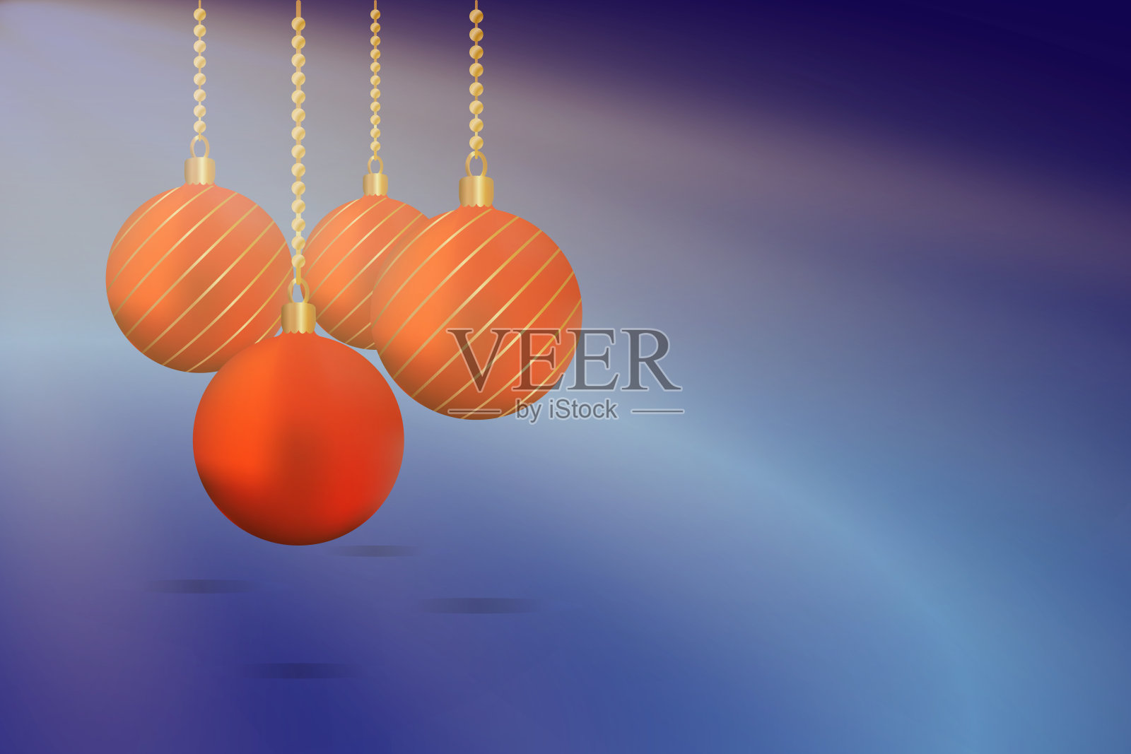 圣诞红球挂在金链上蓝色背景复制空间贺卡插画图片素材