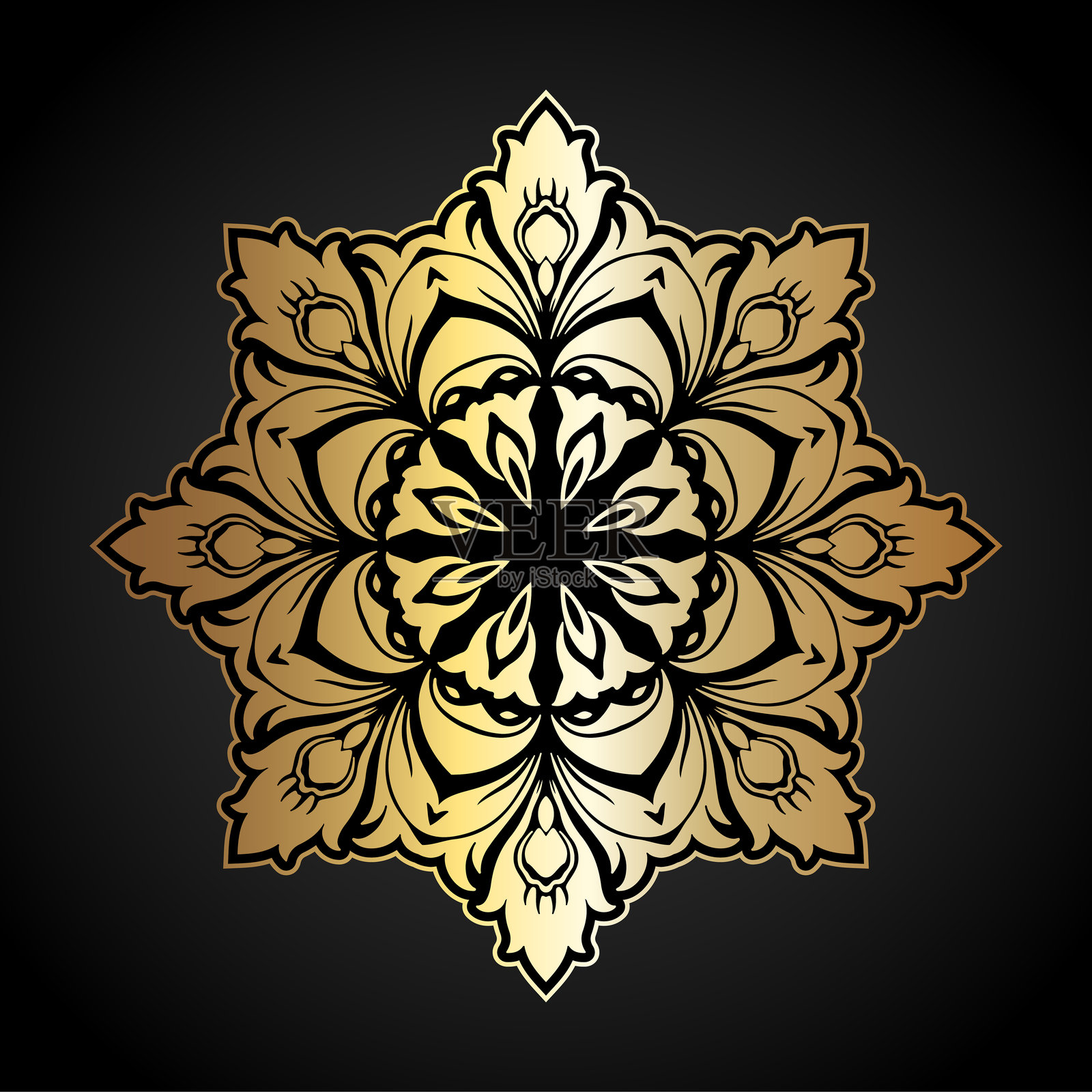 黑色背景上优雅的金色曼陀罗设计插画图片素材