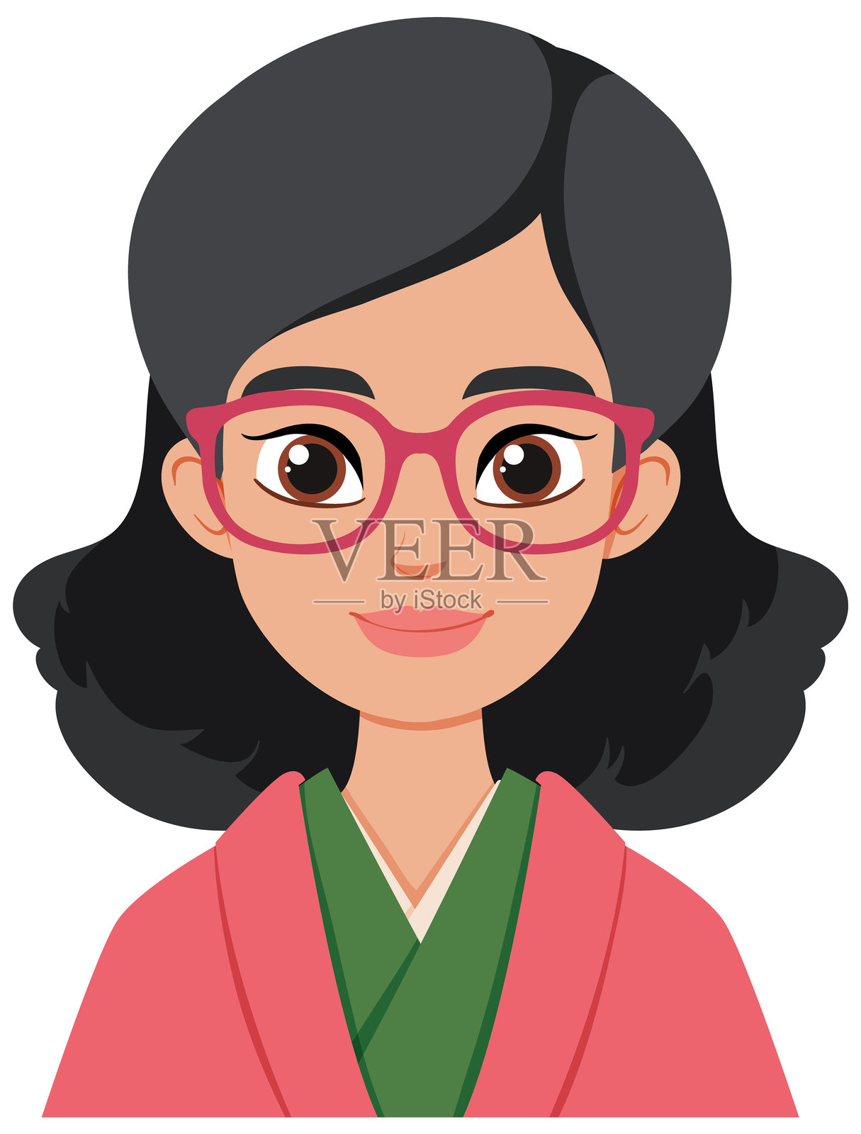 戴眼镜，穿着传统服装的妇女插画图片素材