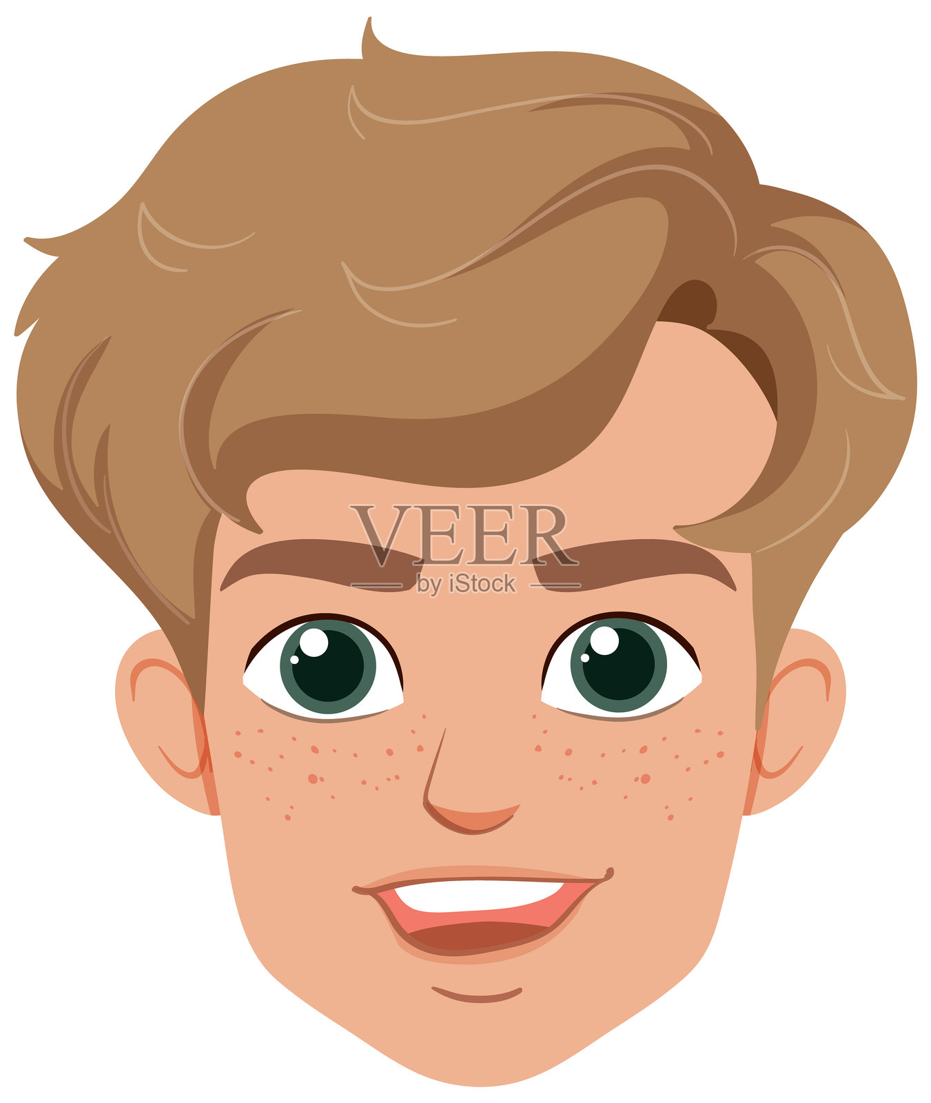 长着雀斑和绿眼睛的快乐男孩插画图片素材