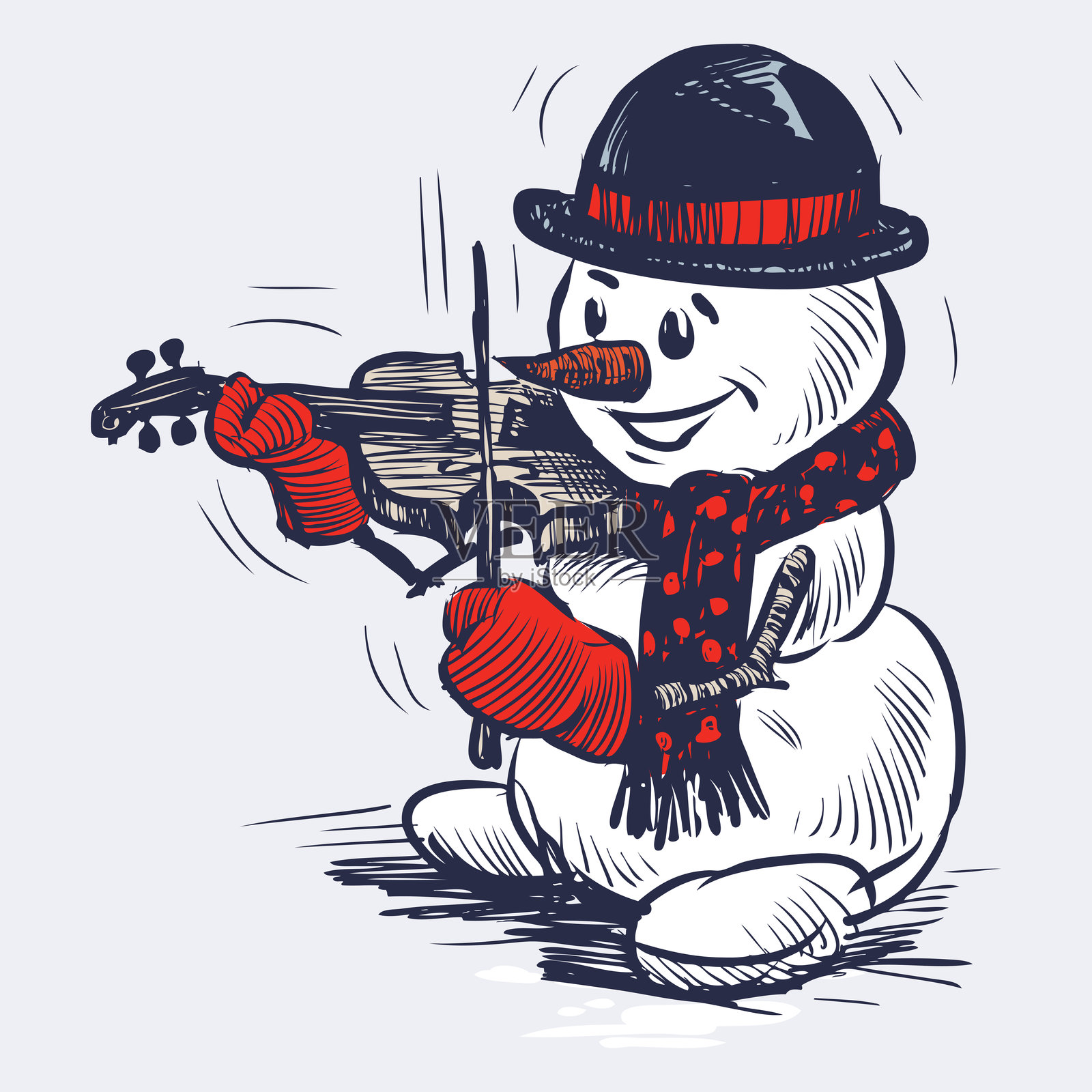 手绘小提琴雪人，欢快的卡通音乐家在圣诞节玩，矢量插图插画图片素材