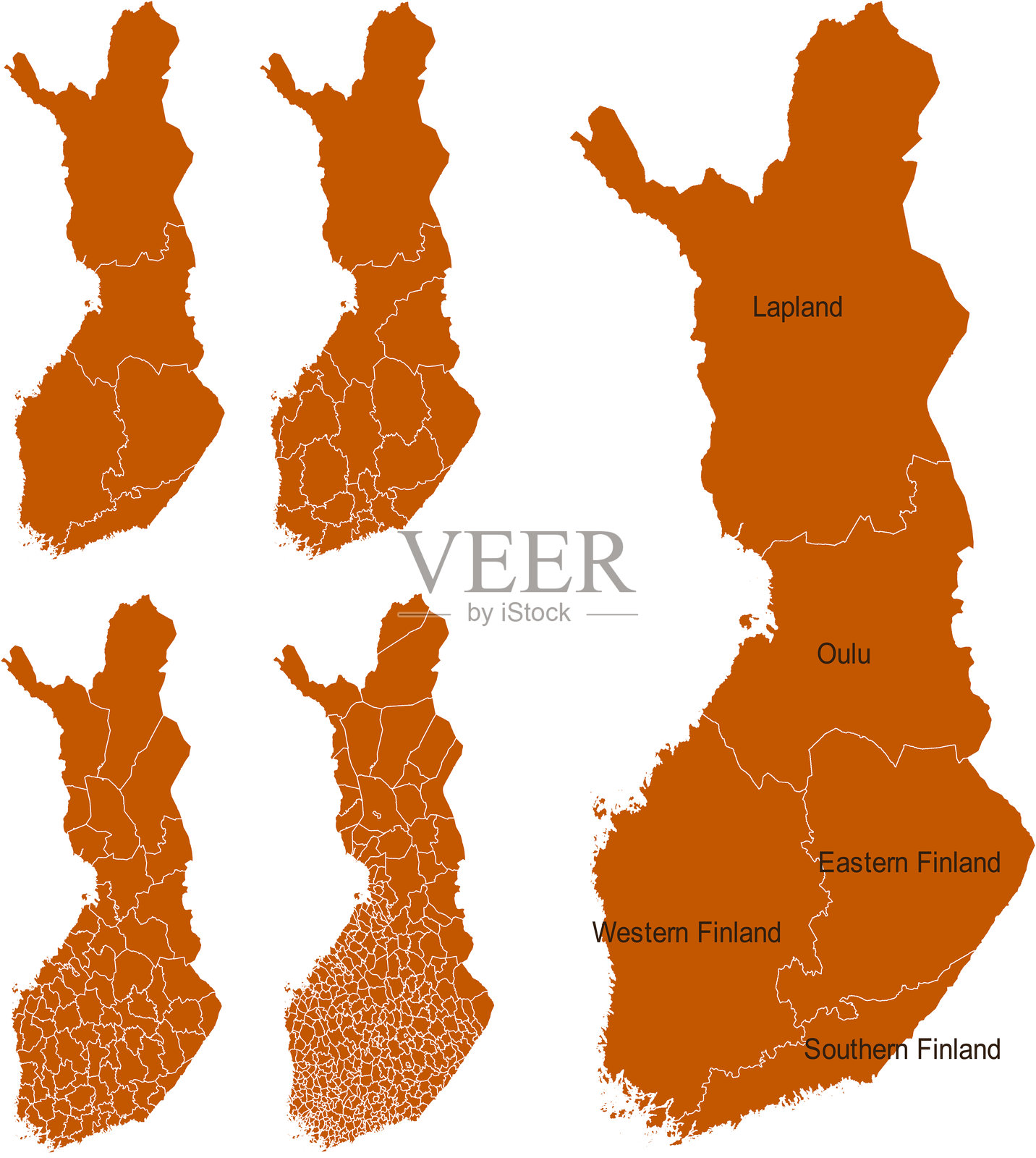 芬兰地图及其行政区划和地区插画图片素材