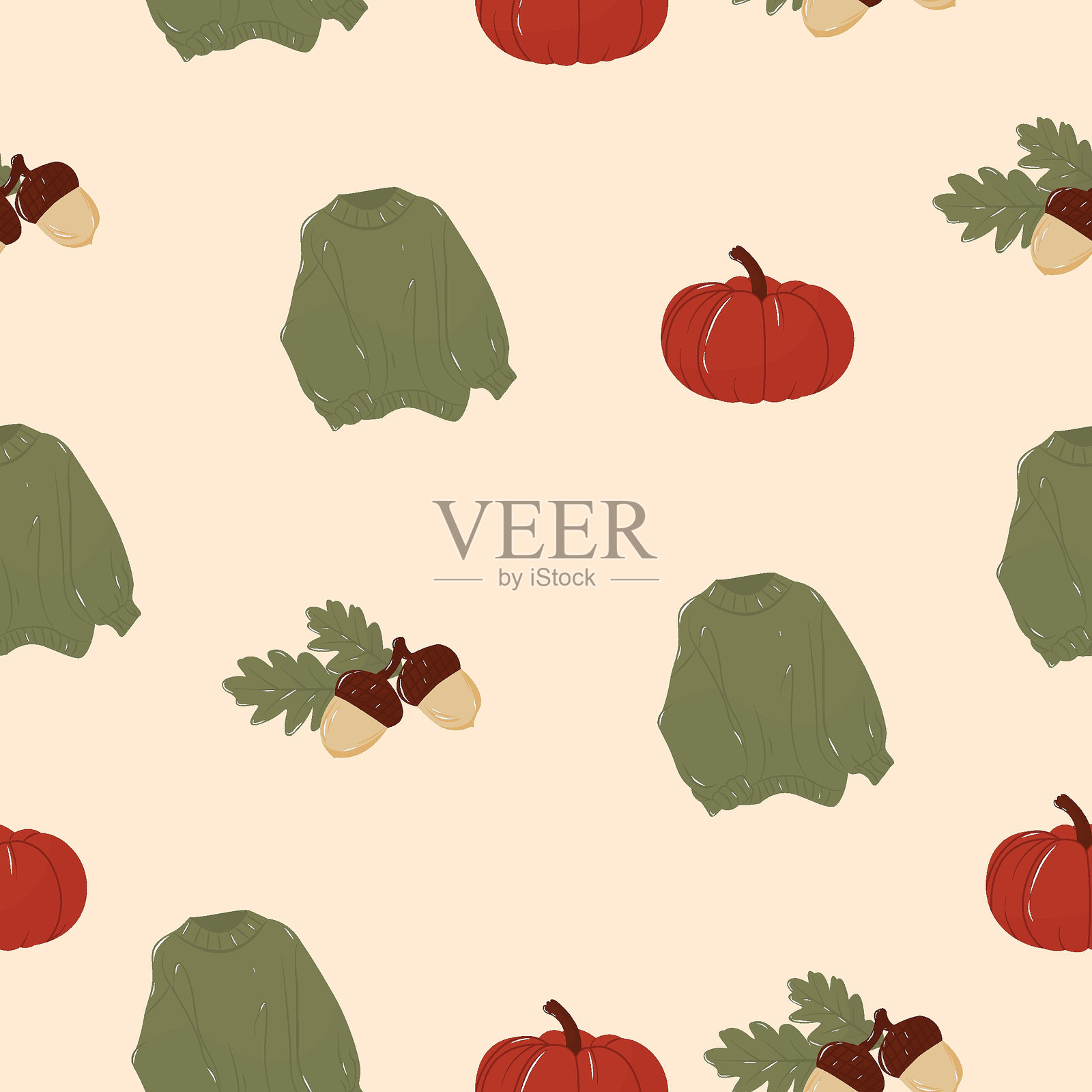 无缝图案与南瓜，橡子和毛衣。秋天的模式。完美的产品设计，壁纸，剪贴簿。每股收益10插画图片素材