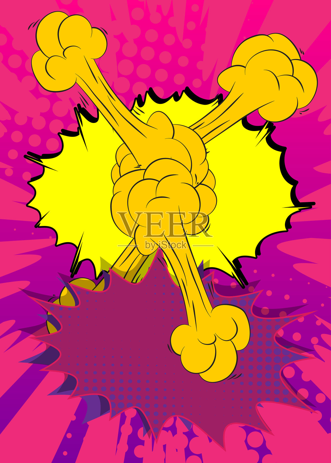 卡通紫黄色背景，漫画书背景。复古矢量漫画波普艺术设计。插画图片素材