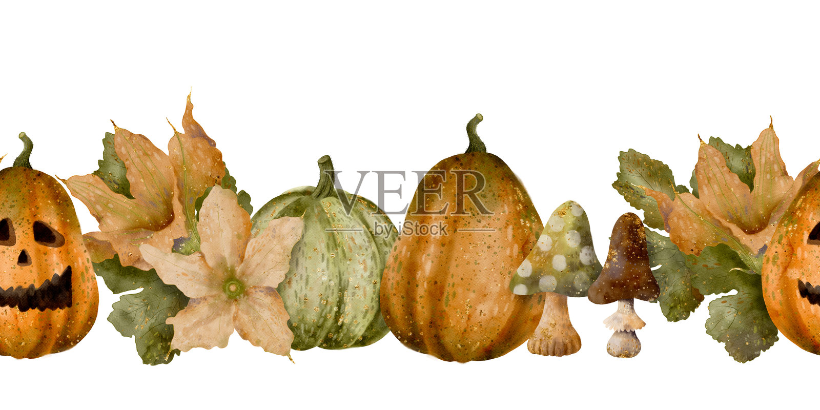 体验秋收的迷人诱惑，充满活力的南瓜和美味的蘑菇插画图片素材