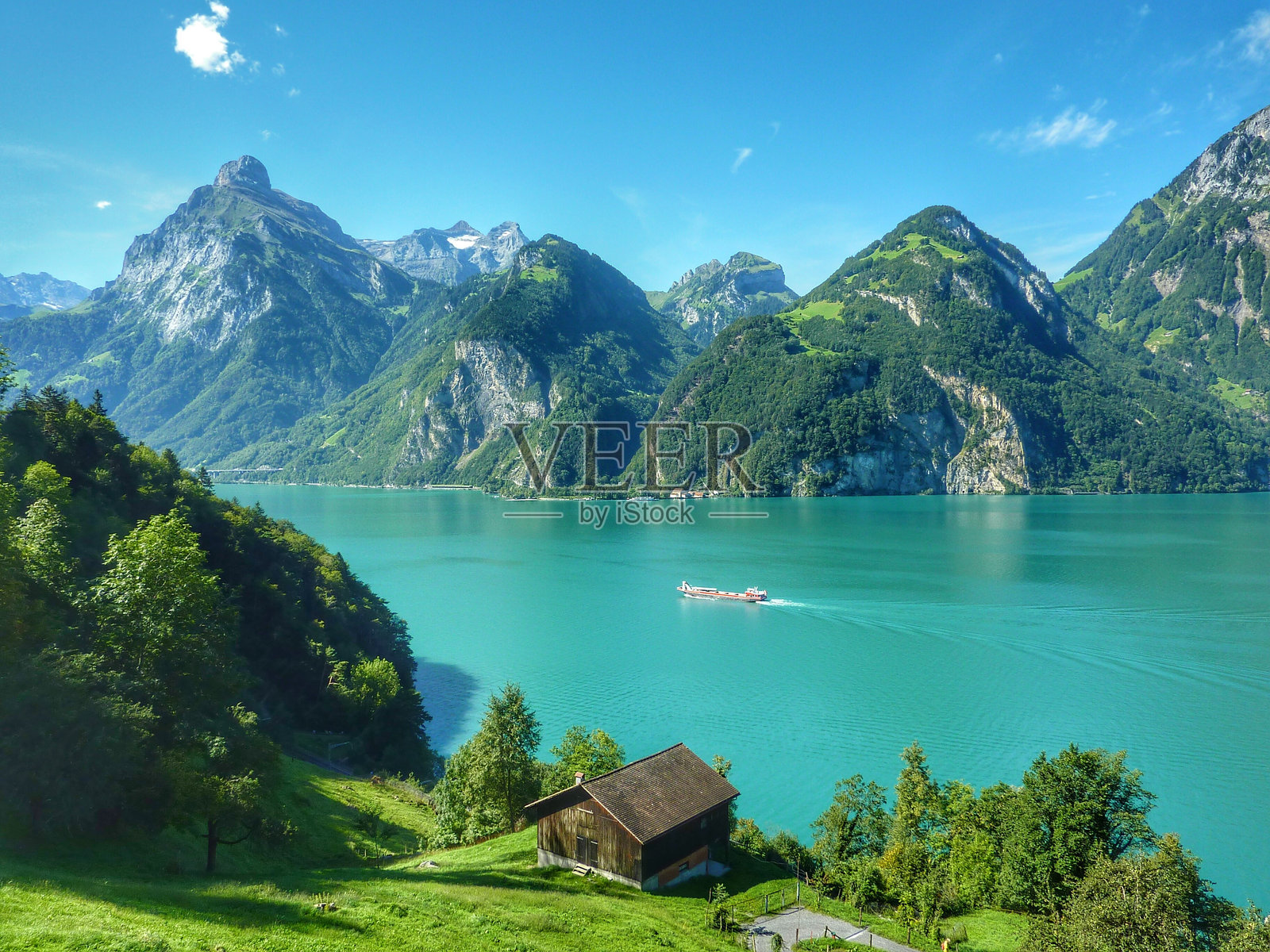 高山蓝天下的高角度湖景照片摄影图片