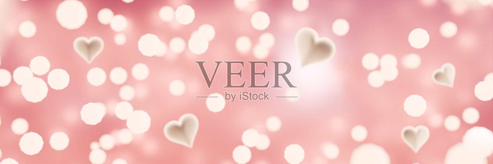 柔和的粉红色背景与浮动的心和散景，完美的情人节庆祝活动。三维渲染照片摄影图片