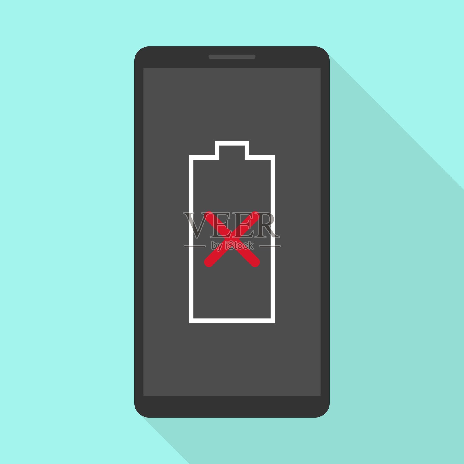 智能手机屏幕上出现了一个电量耗尽的图标插画图片素材