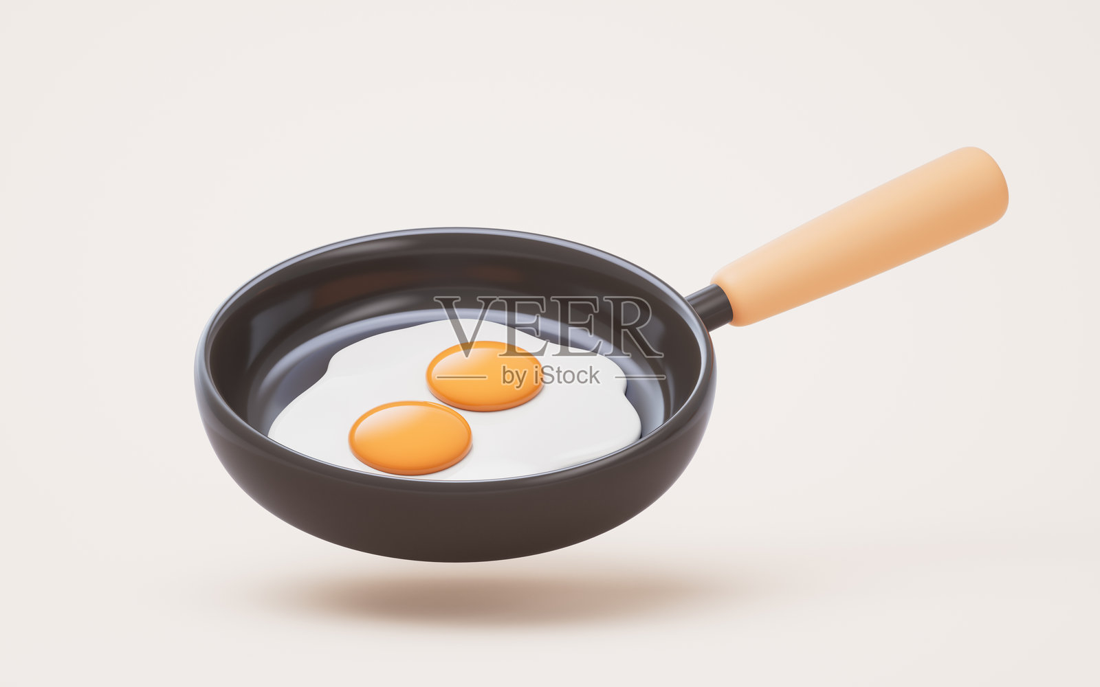 卡通风格的平底煎蛋，3d渲染。照片摄影图片