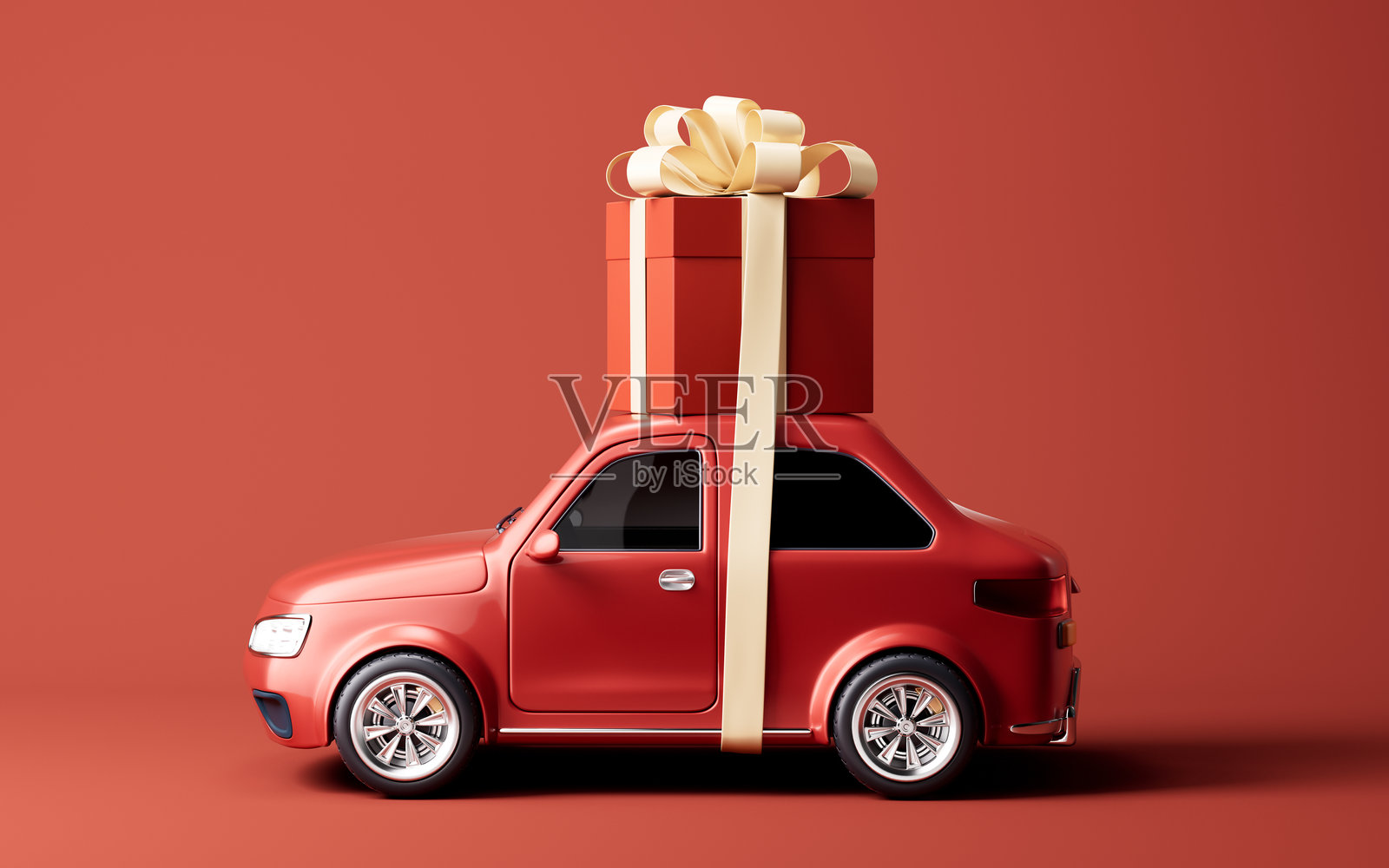 3D风格汽车车载礼盒，3D渲染。照片摄影图片
