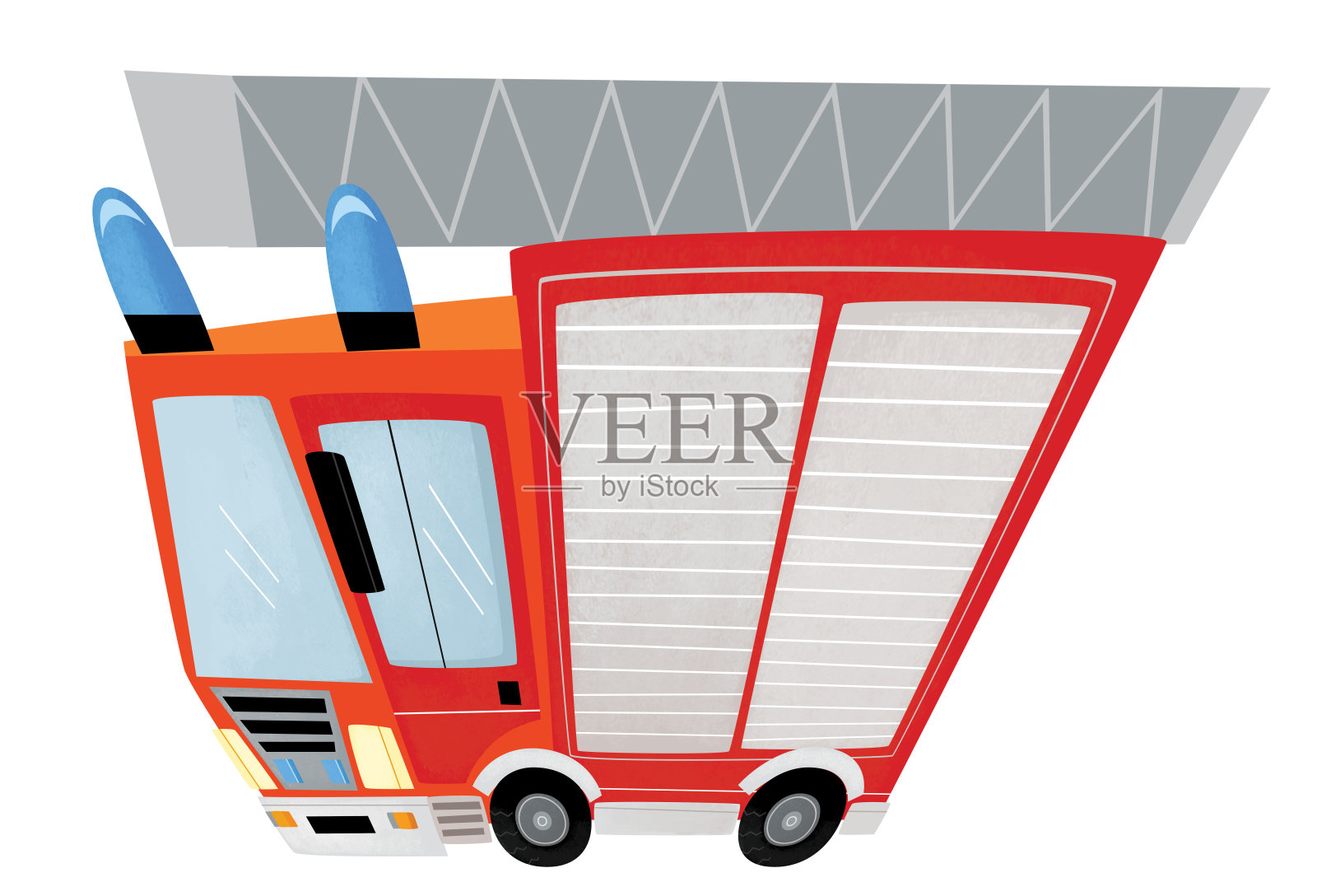 卡通场景与消防车消防车重型卡车孤立插图的孩子插画图片素材