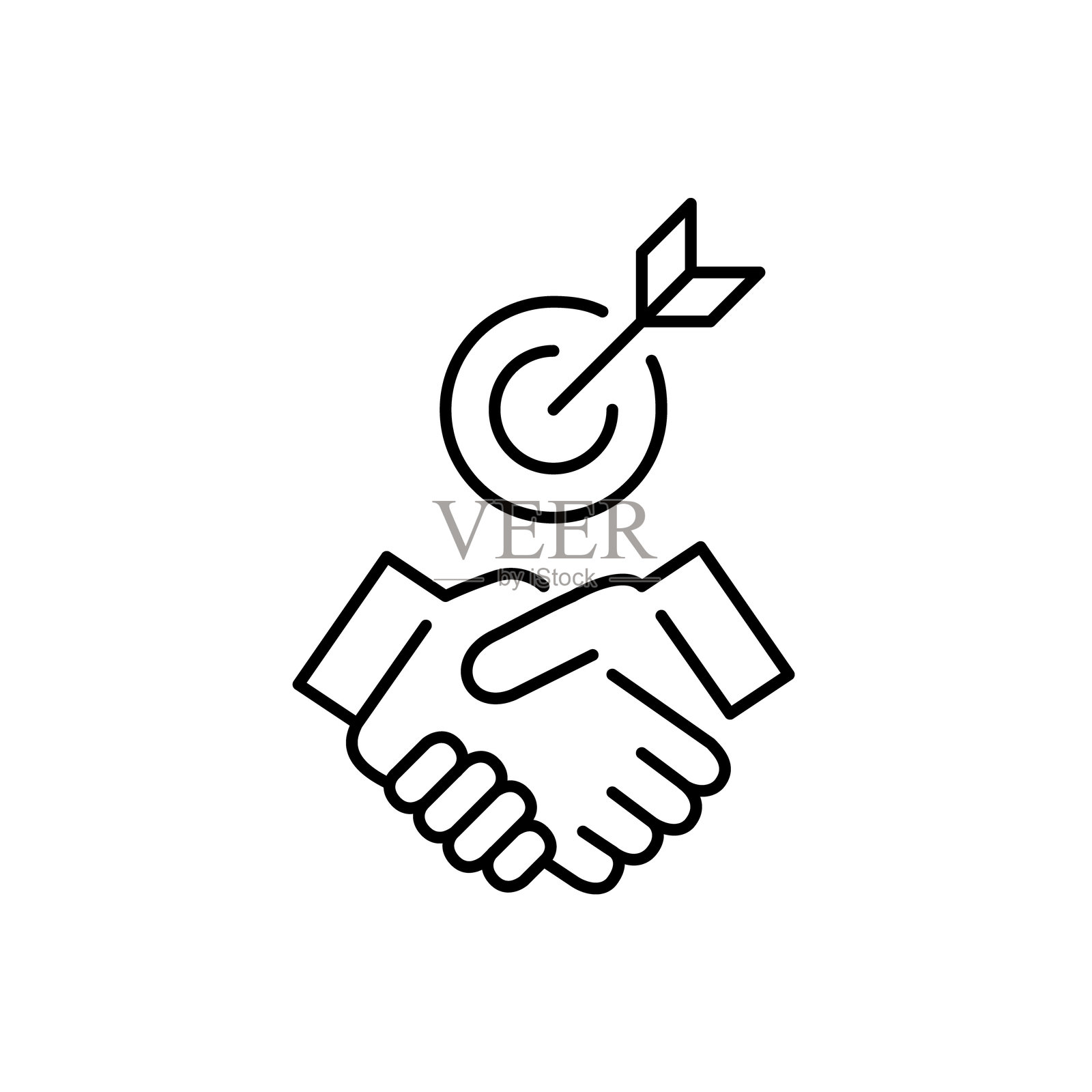 箭射中了握手的靶心。战略伙伴关系，共同成功。像素完美矢量图标插画图片素材