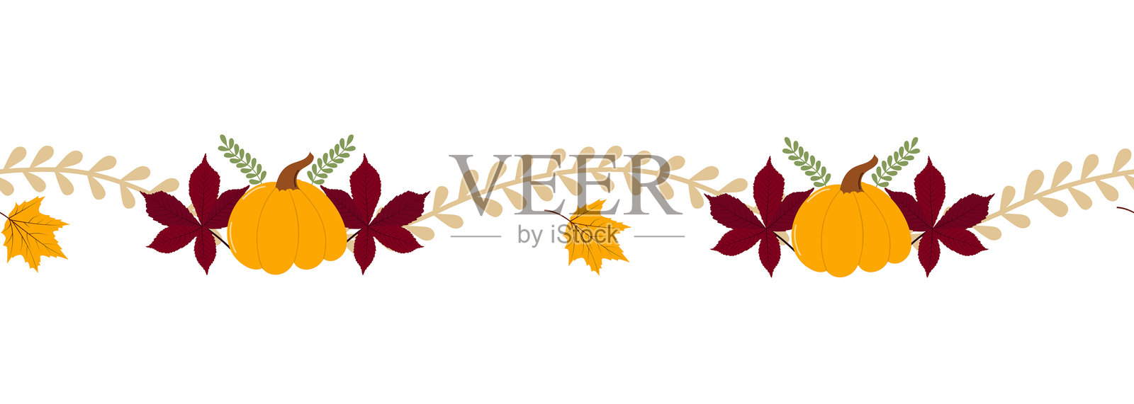 秋天无缝的南瓜花环插画图片素材