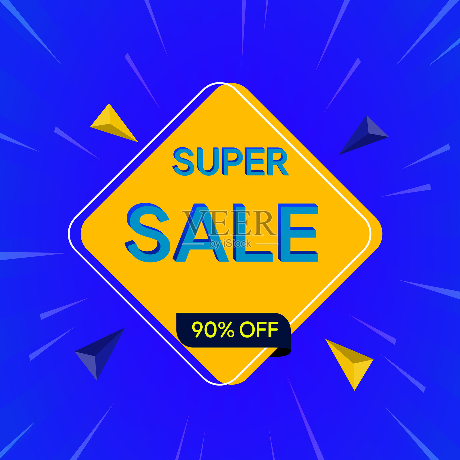 九折大甩卖。社交媒体横幅设计。打九折。黄色和蓝色。插画图片素材