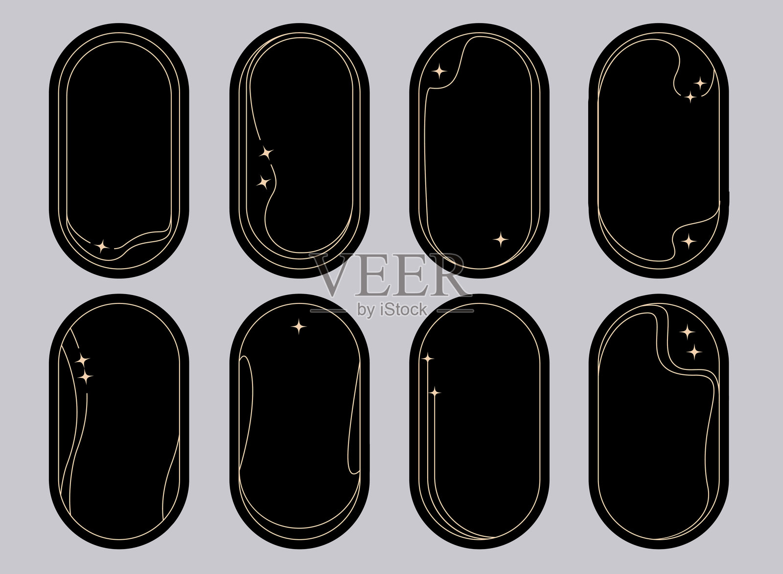金黑色极简主义现代椭圆形框架与闪耀的复古风格插画图片素材