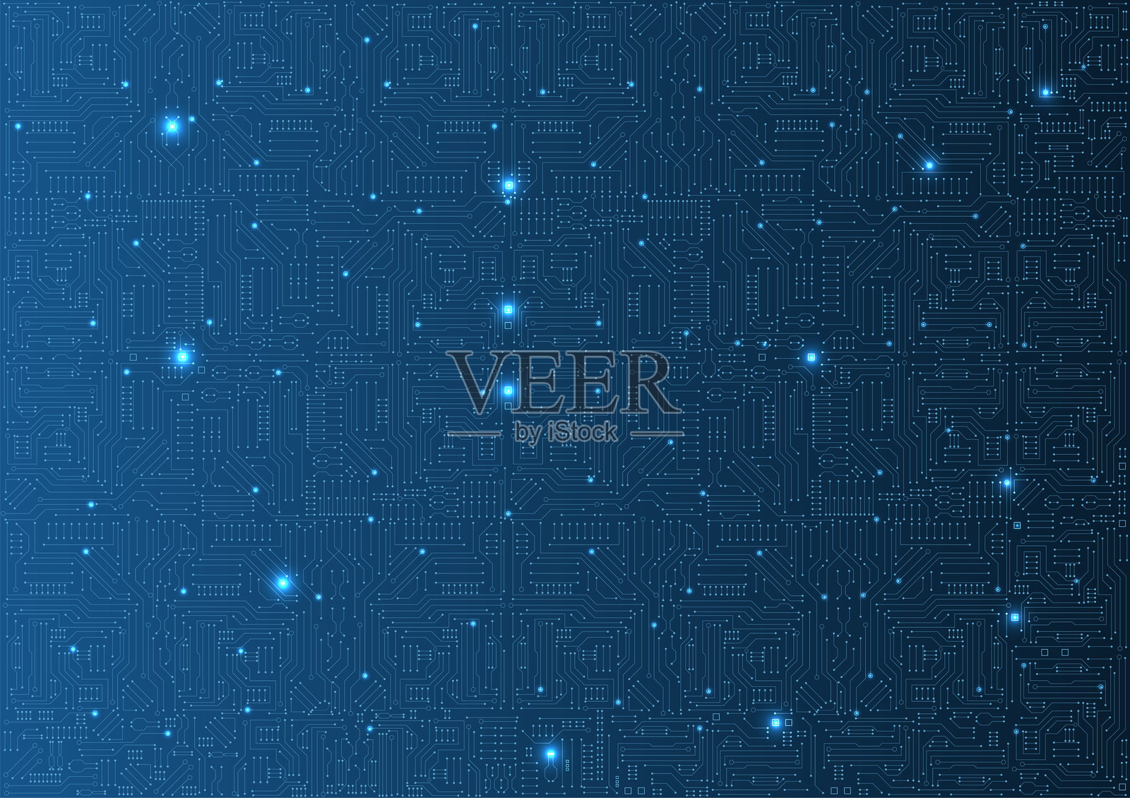 电路板电子或电气线路上的蓝色工程技术概念矢量背景插画图片素材