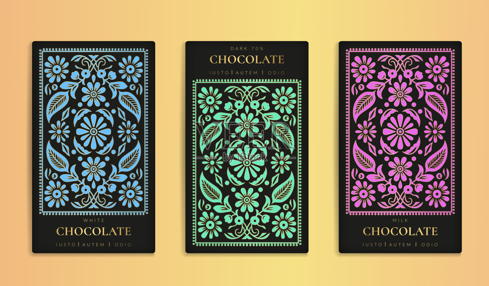 巧克力棒的奢华包装设计。复古矢量装饰模板。优雅、经典的元素。非常适合食品，饮料和其他包装类型。可用于背景和壁纸。插画图片素材