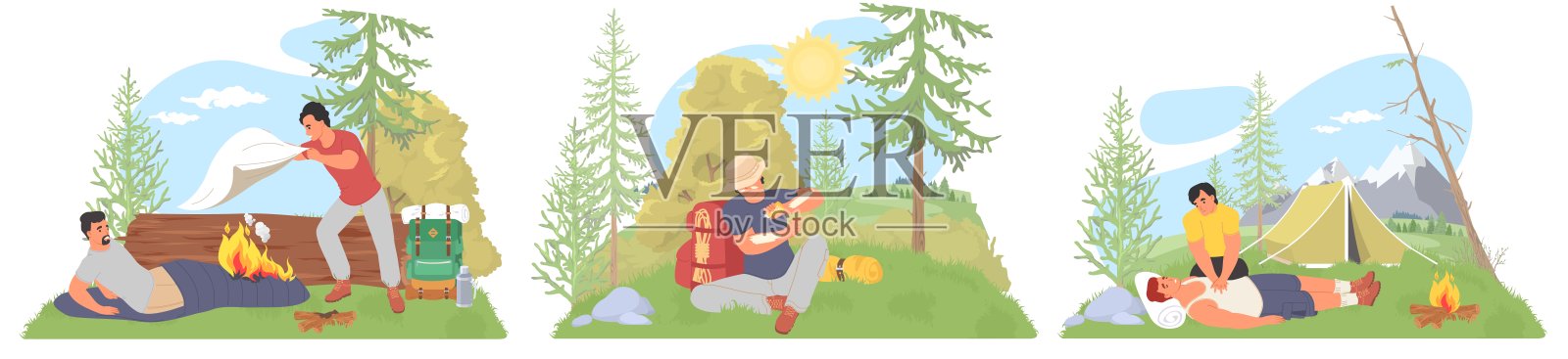野营旅行事故和恶劣情况矢量插图插画图片素材
