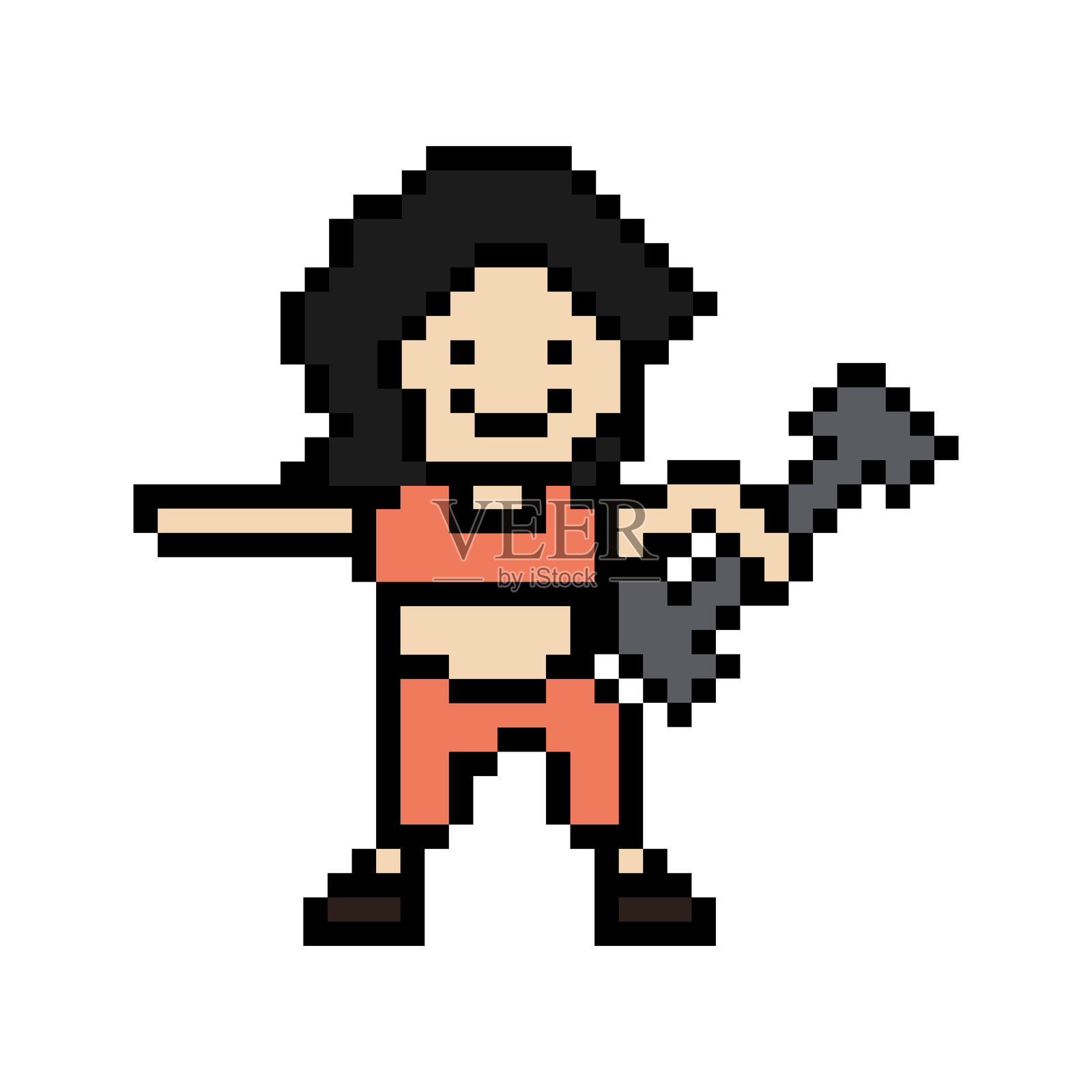 可爱的像素卡通人物女子举重训练用哑铃生活方式举重健身房装修生活方式8位女女士女孩举重健身孤立。插画图片素材