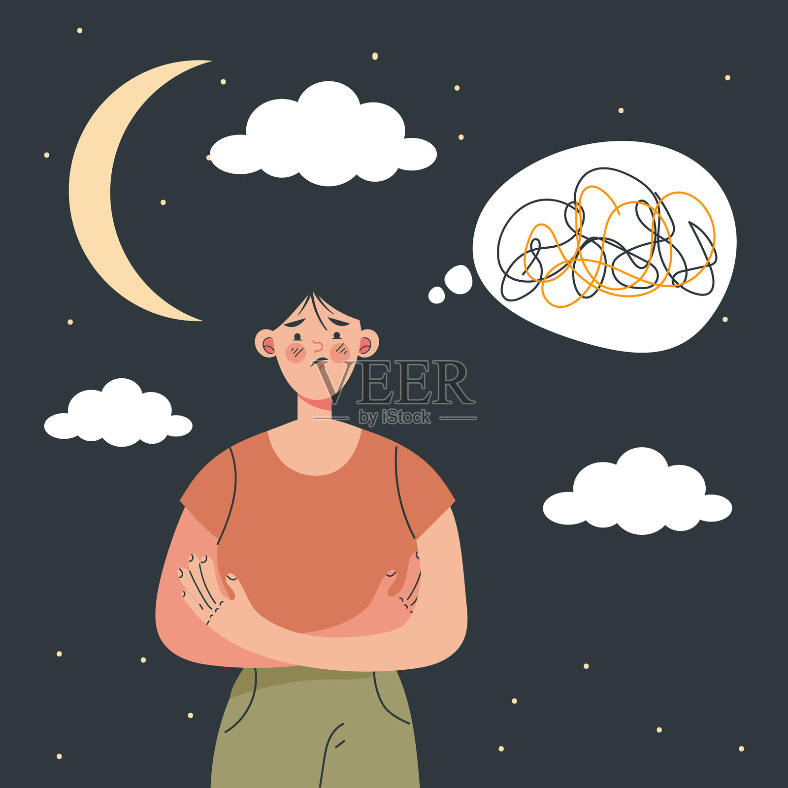 抑郁悲伤人群线条艺术简约风格独立概念插画图片素材