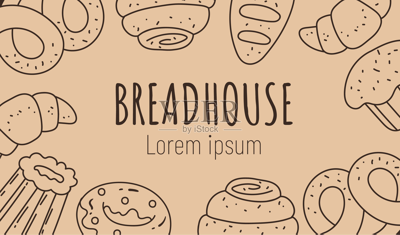 面包面糊蛋糕横幅框架与空的地方广告文字线条艺术简单风格的构成背景插画图片素材