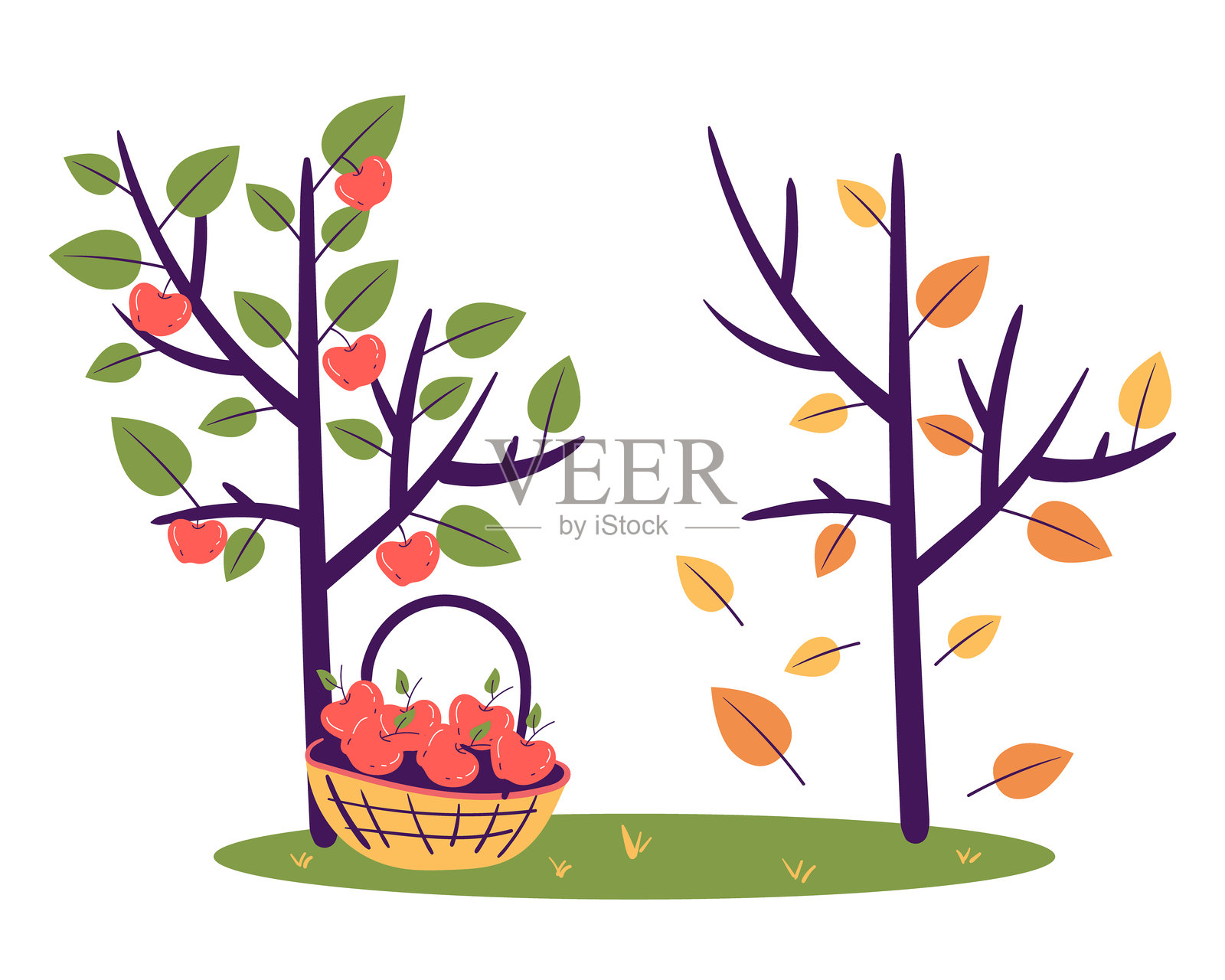 秋树凋零工艺线艺术简约风格孤立概念插画图片素材